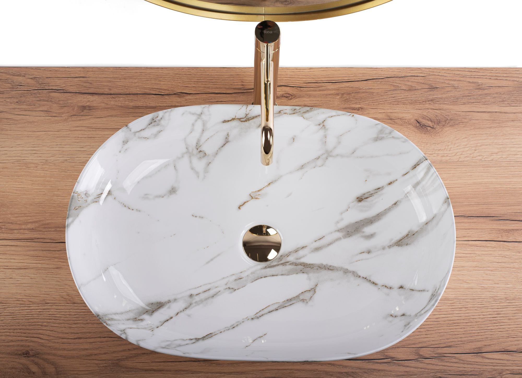 Lavoar ceramic pe blat Rea Cleo, 60.5 cm, imitatie piatra