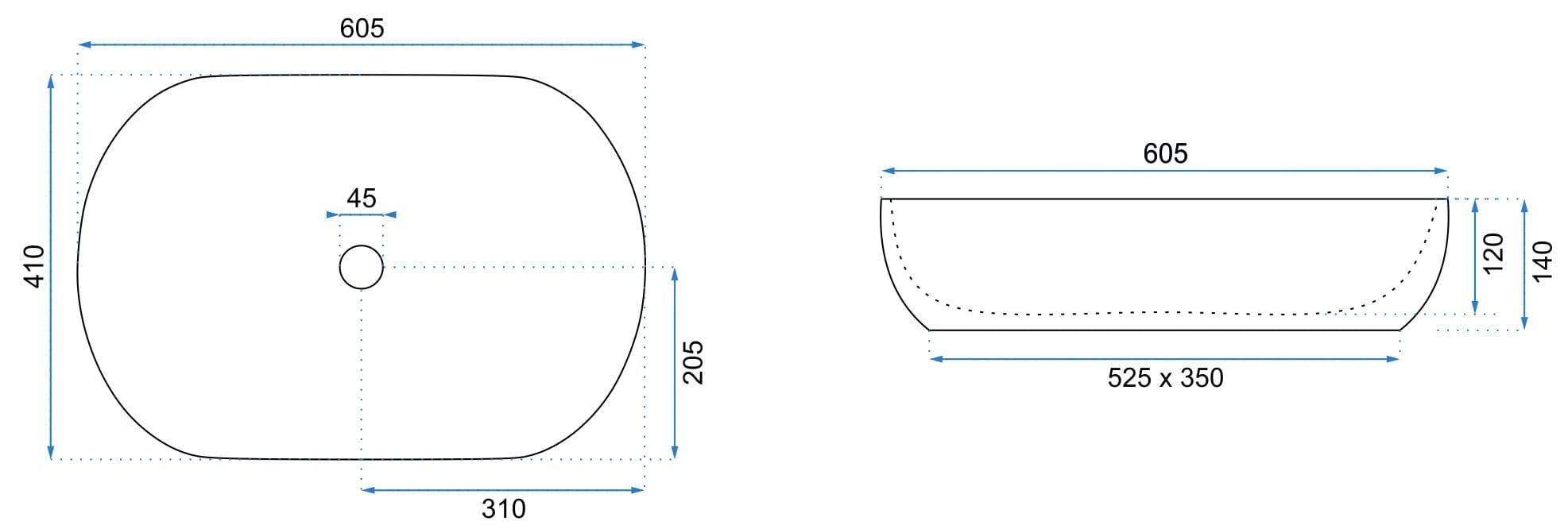 Lavoar ceramic pe blat Rea Cleo, 60.5 cm, imitatie piatra