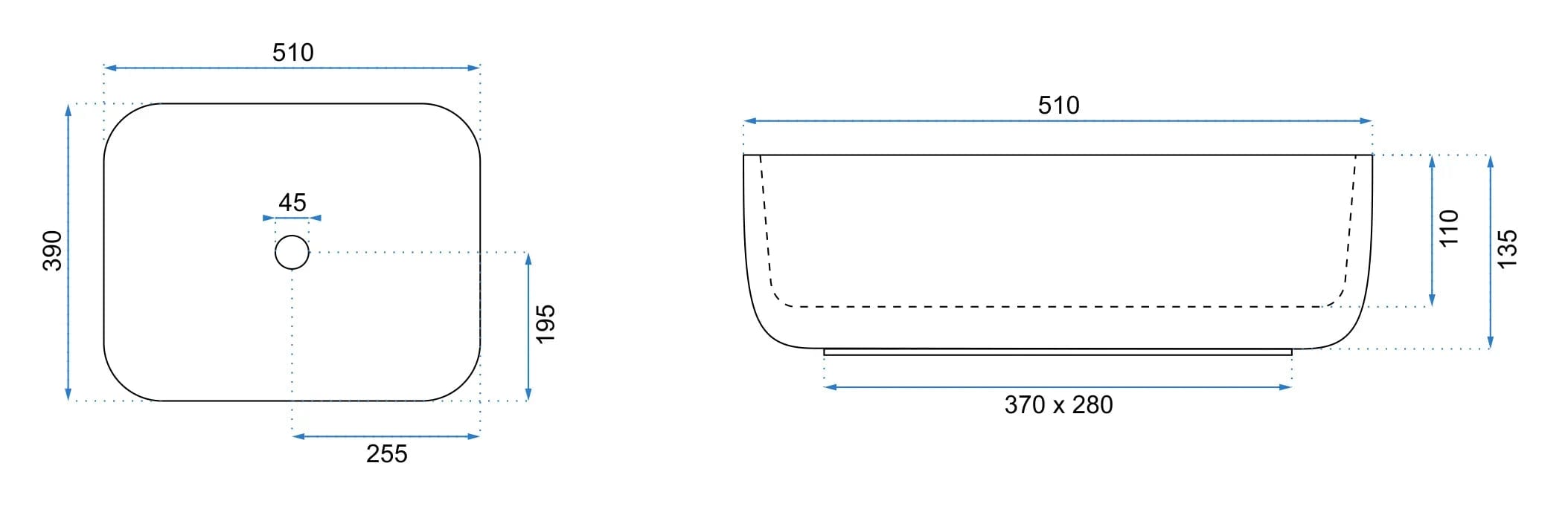 Lavoar ceramic pe blat Rea Demi Aiax, 51 cm, imitatie piatra