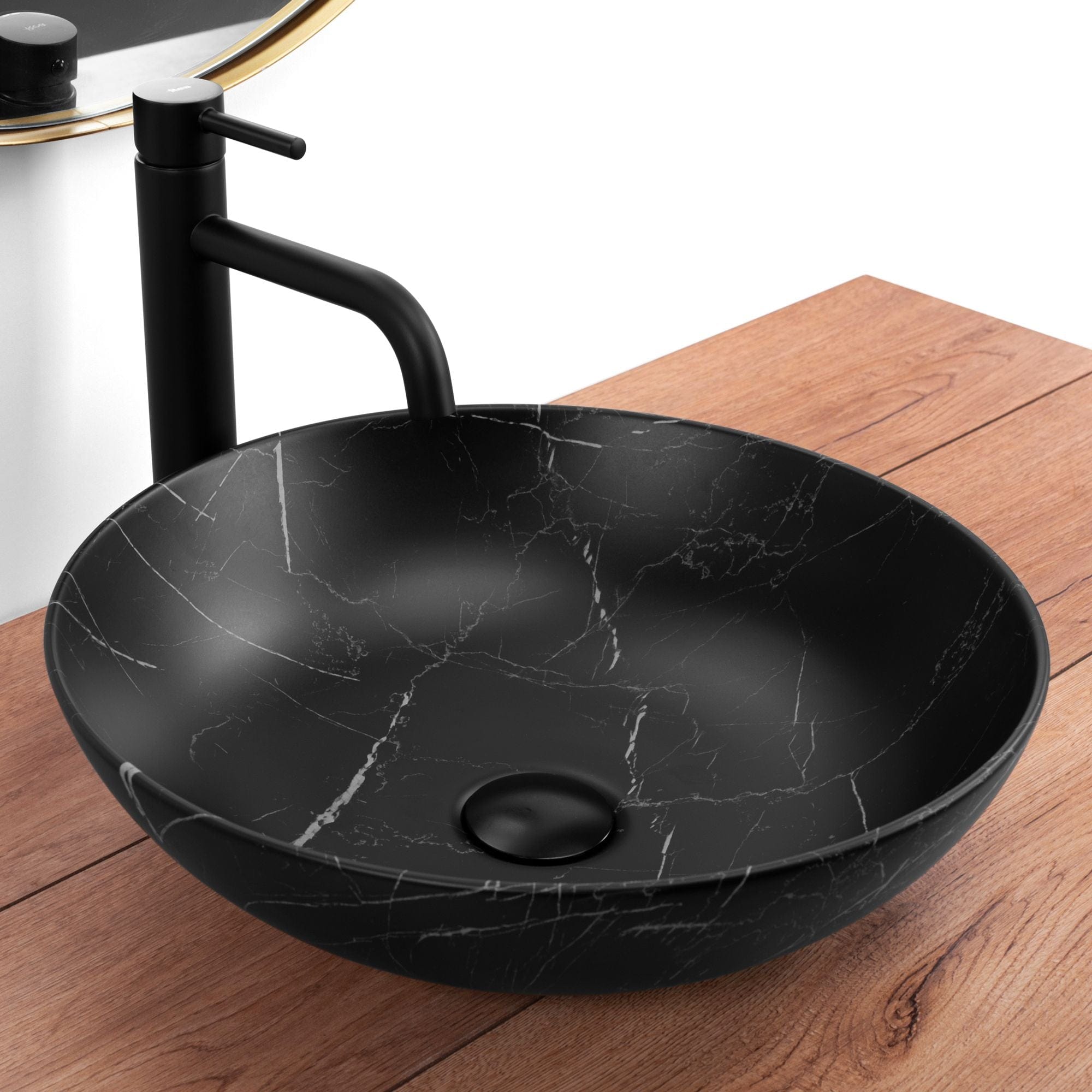Lavoar ceramic pe blat Rea Fibo, 40.5 cm, negru mat