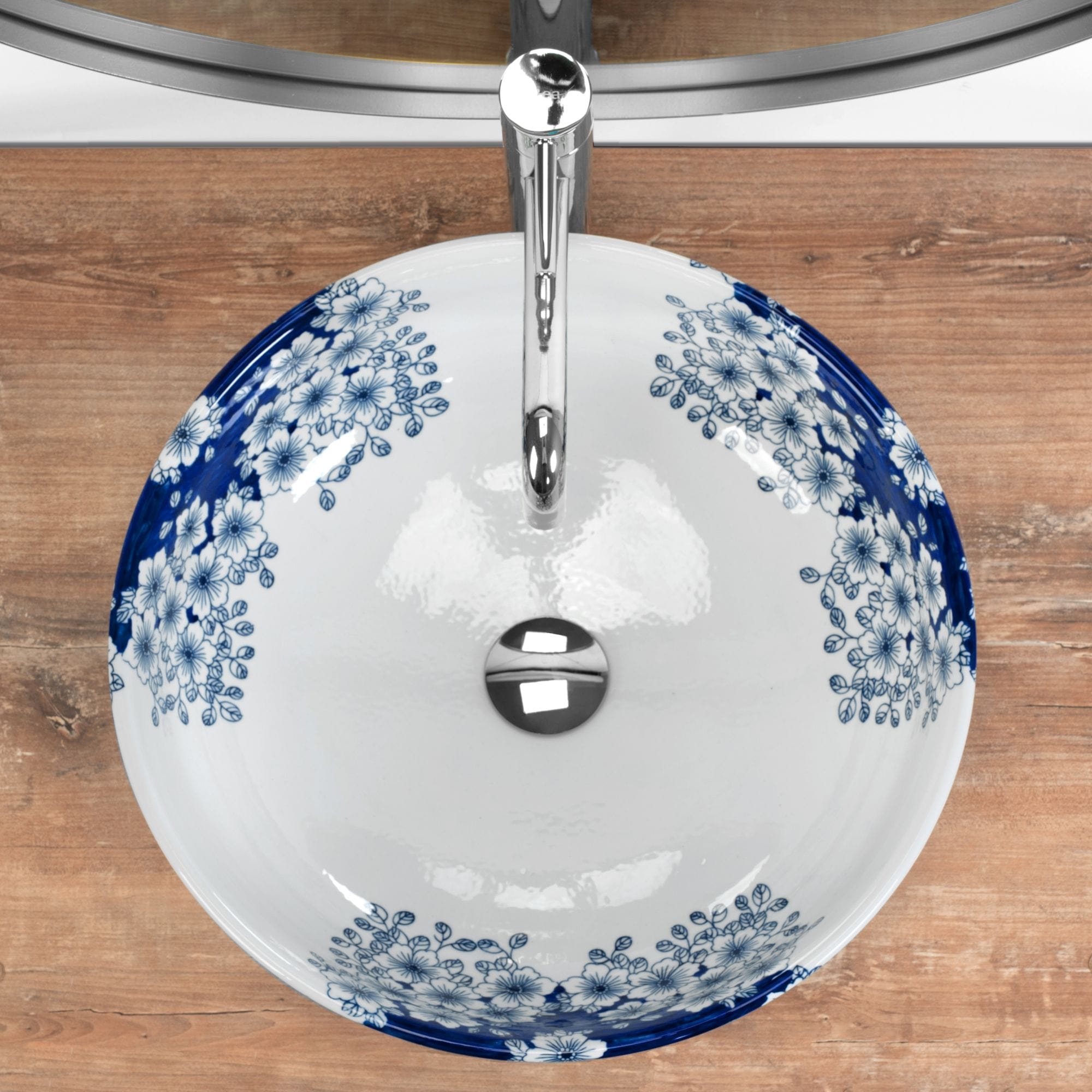 Lavoar ceramic pe blat Rea Fiori, 41 cm, alb cu flori