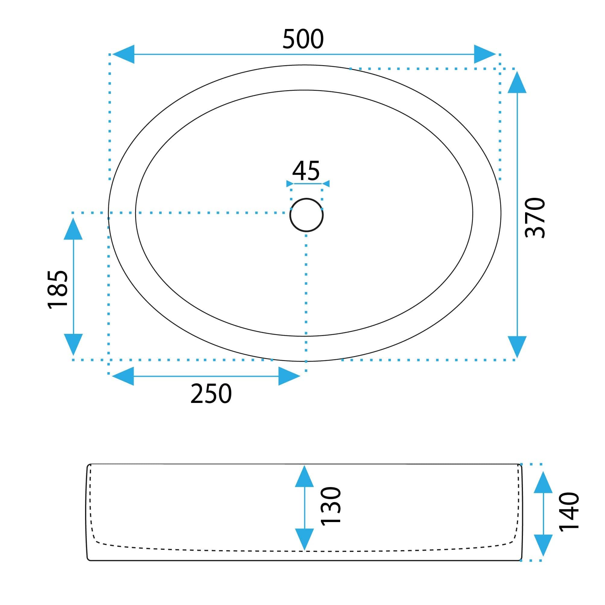 Lavoar ceramic pe blat Rea Fonda, 50 cm, alb