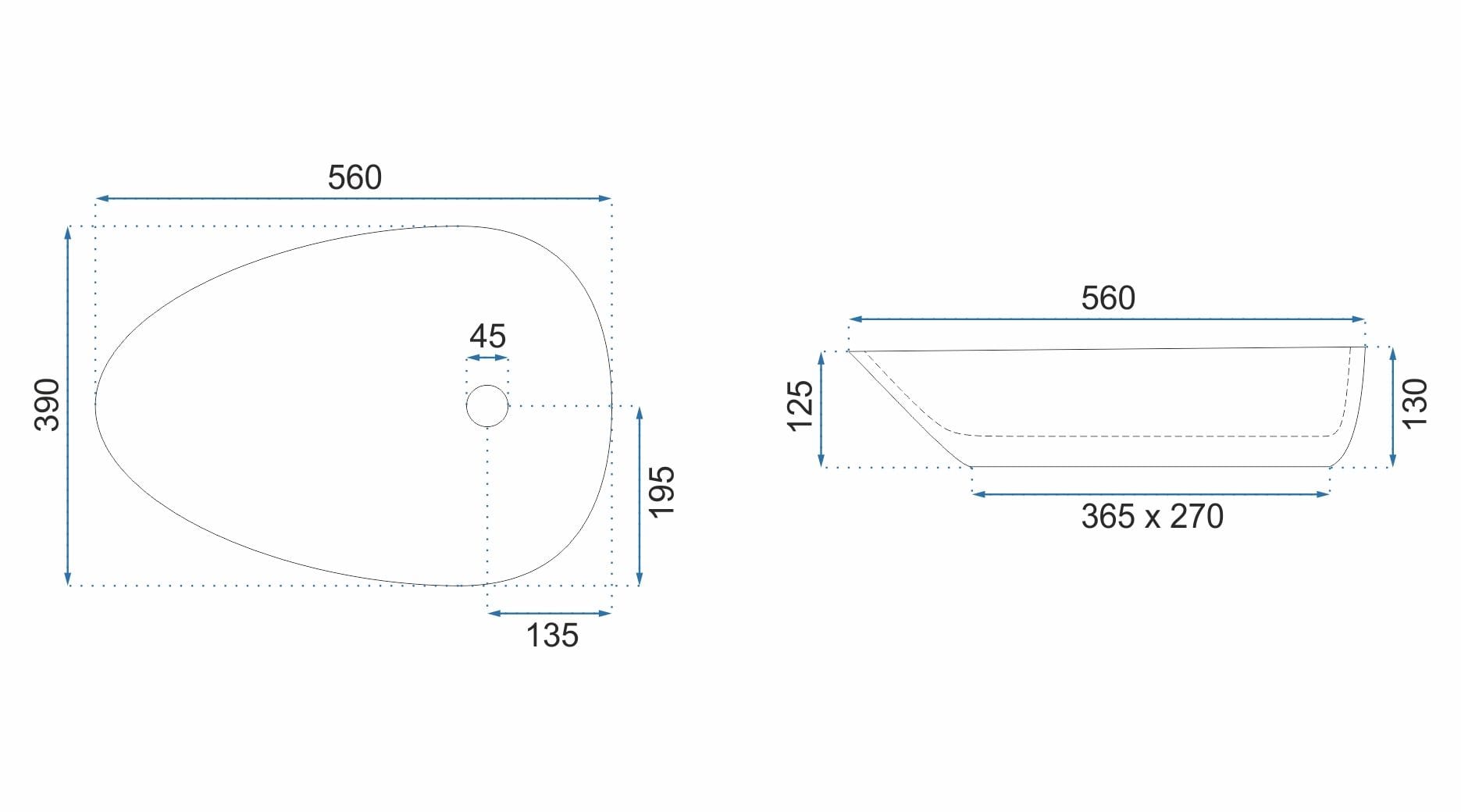 Lavoar ceramic pe blat Rea Greta, 56 cm, alb