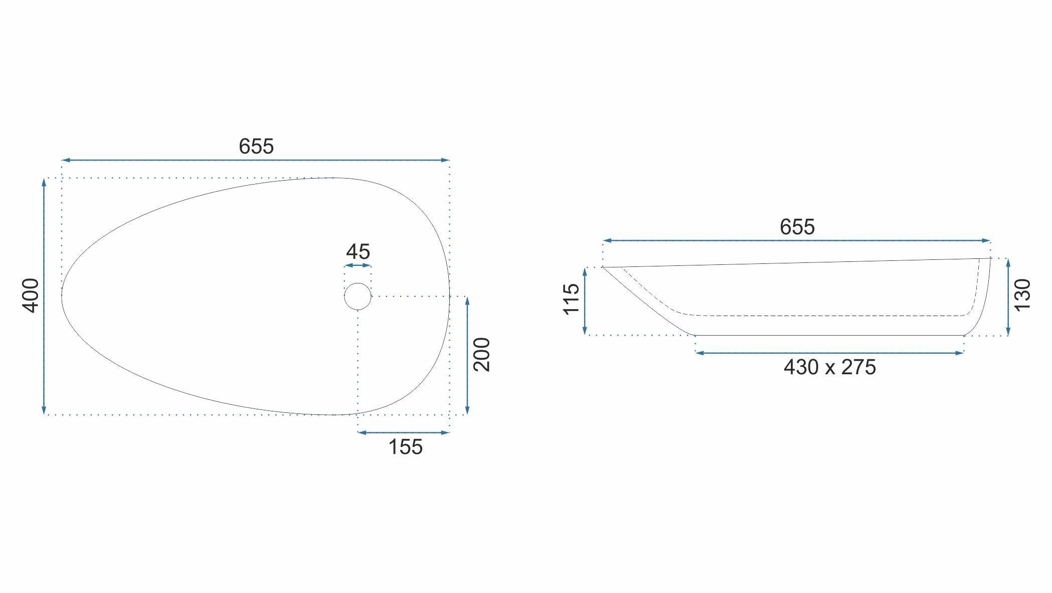 Lavoar ceramic pe blat Rea Greta, 65.5 cm, imitatie piatra