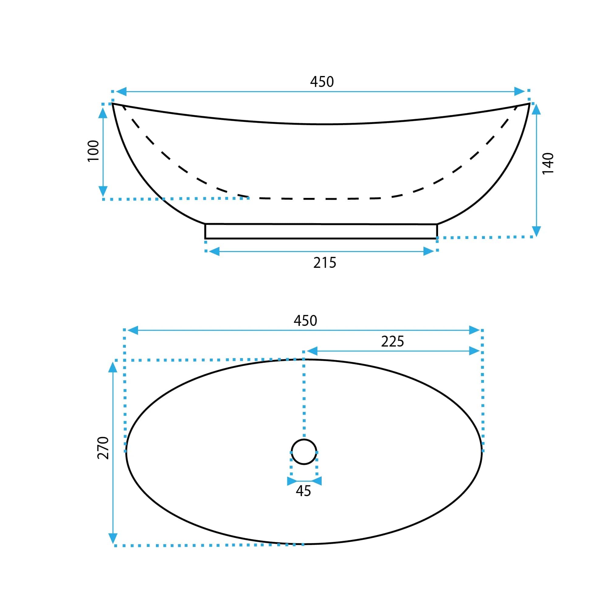 Lavoar ceramic pe blat Rea Kate, 45 cm, alb