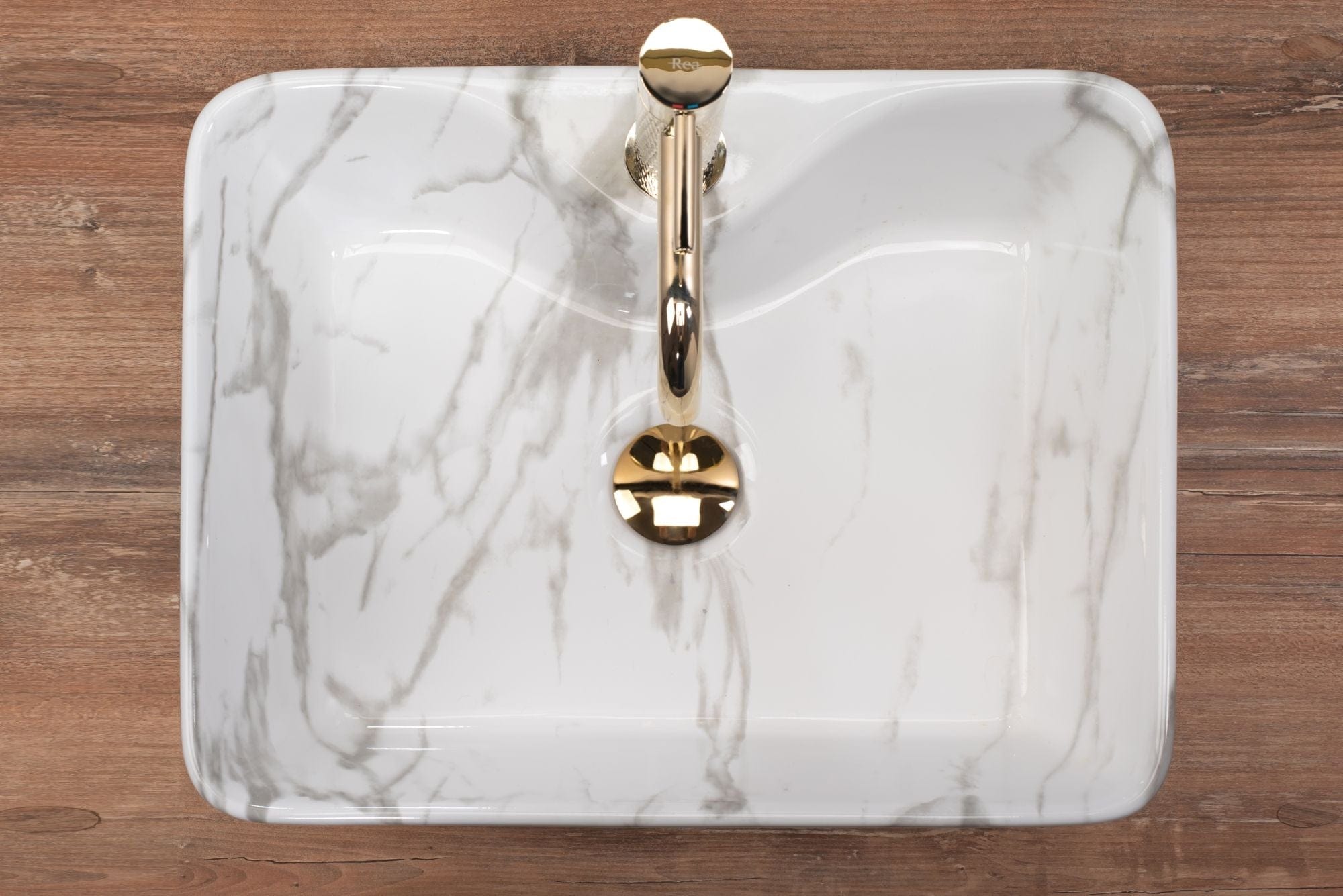 Lavoar ceramic pe blat Rea Kelly, 49 cm, imitatie piatra