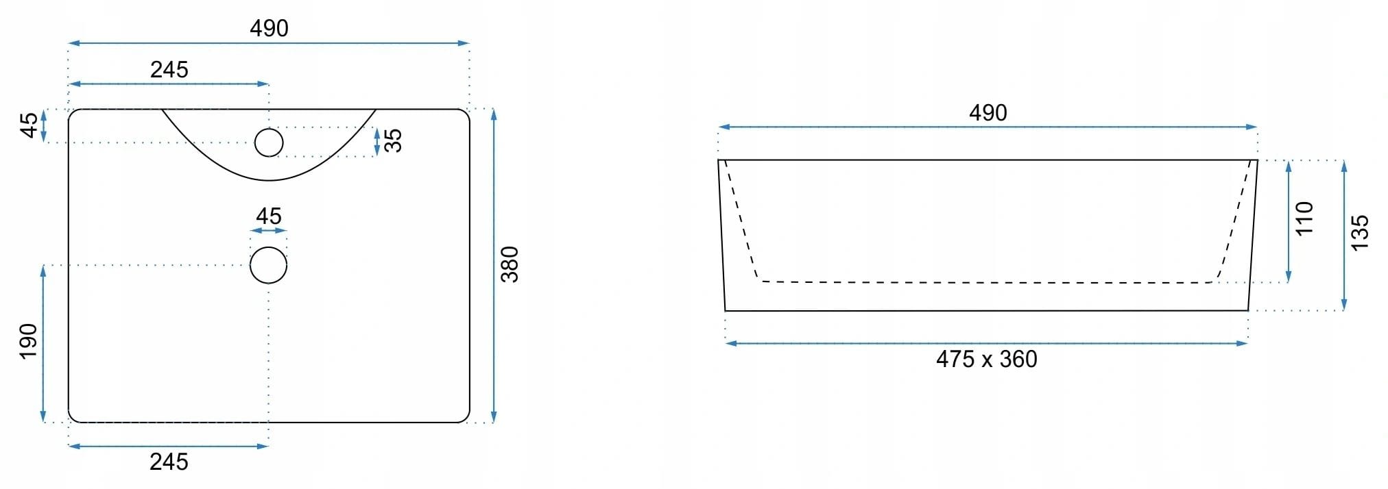 Lavoar ceramic pe blat Rea Kelly, 49 cm, imitatie piatra