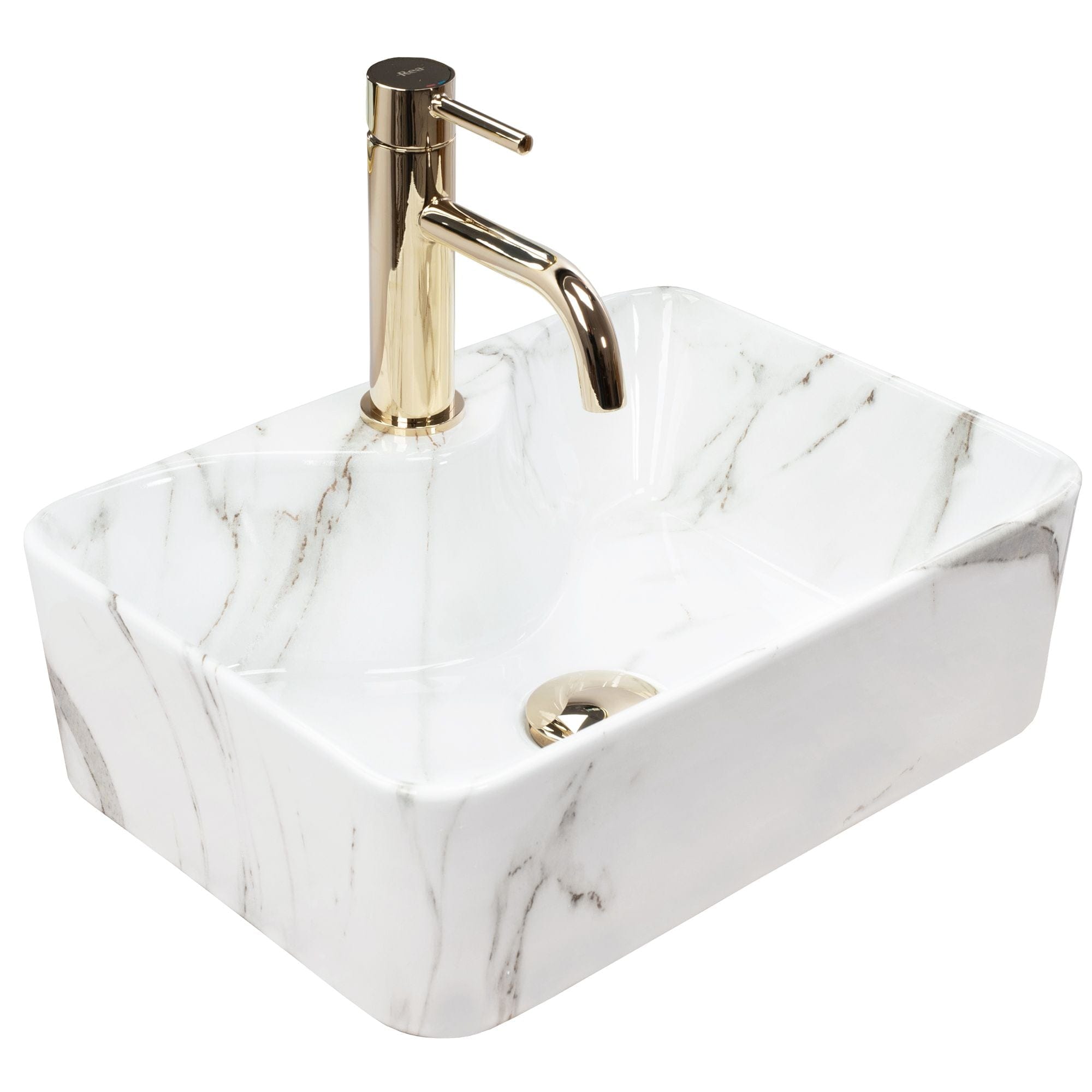 Lavoar ceramic pe blat Rea Kelly Mini, 40 cm, imitatie piatra