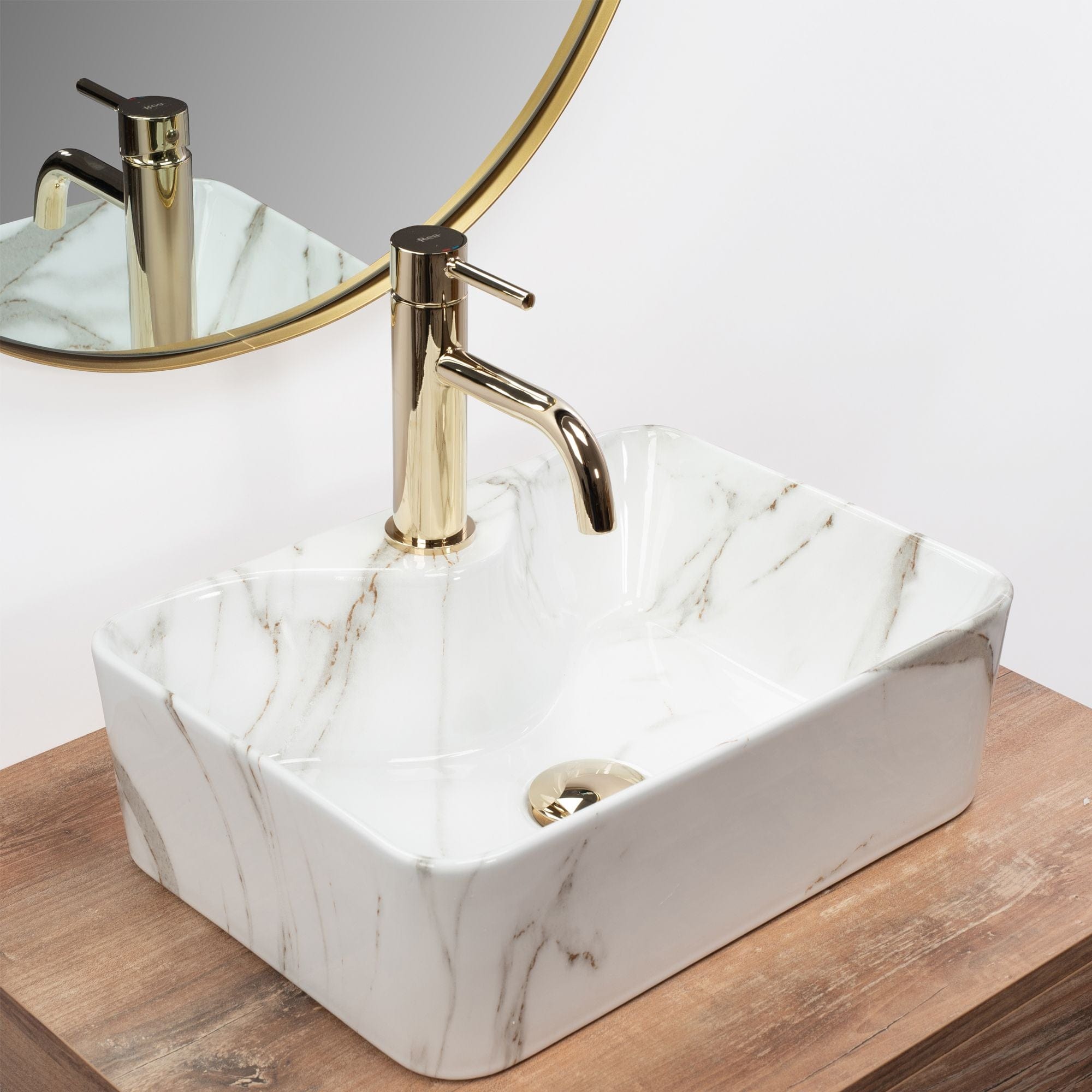 Lavoar ceramic pe blat Rea Kelly Mini, 40 cm, imitatie piatra
