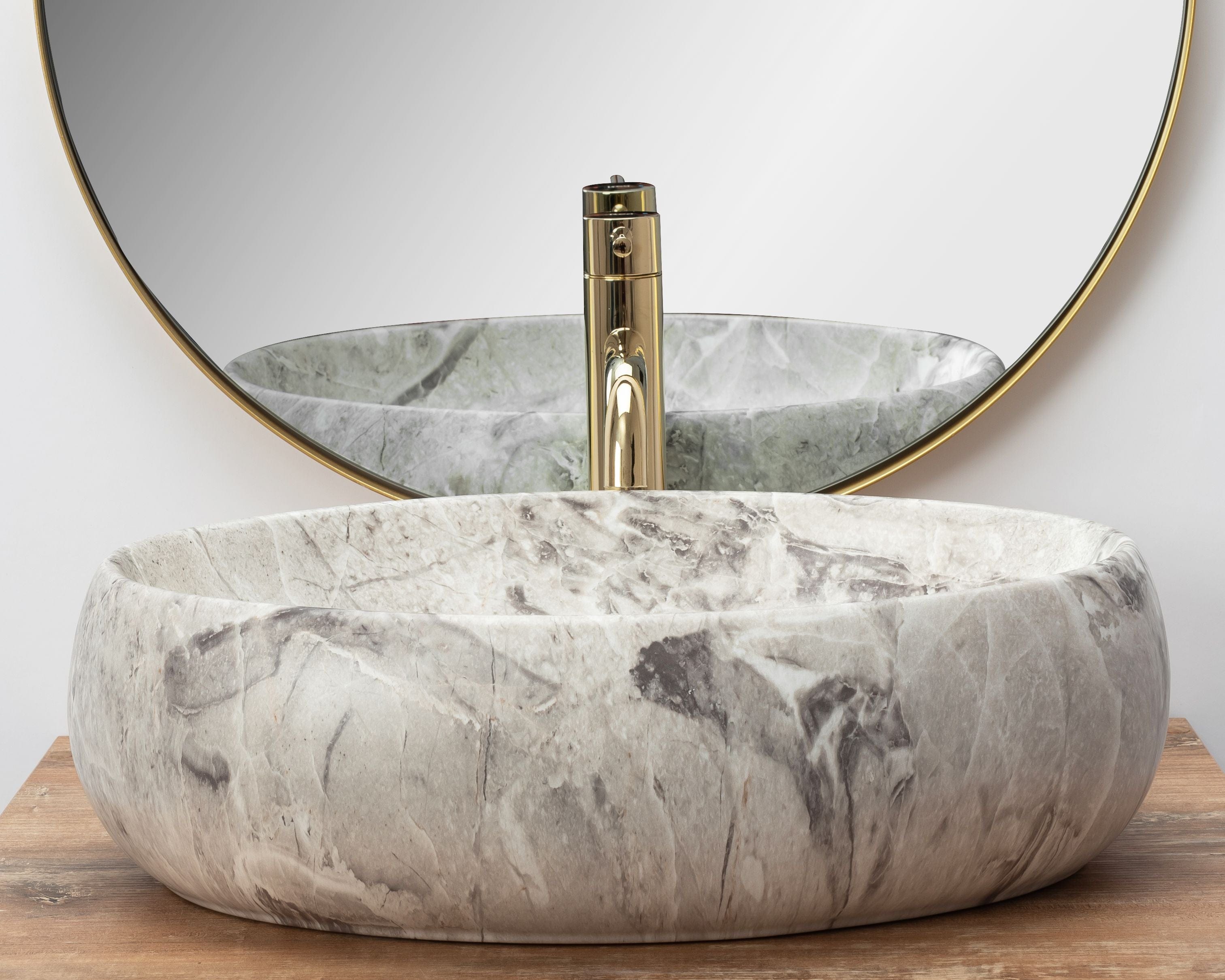 Lavoar ceramic pe blat Rea Linda, 48.5 cm, imitatie piatra