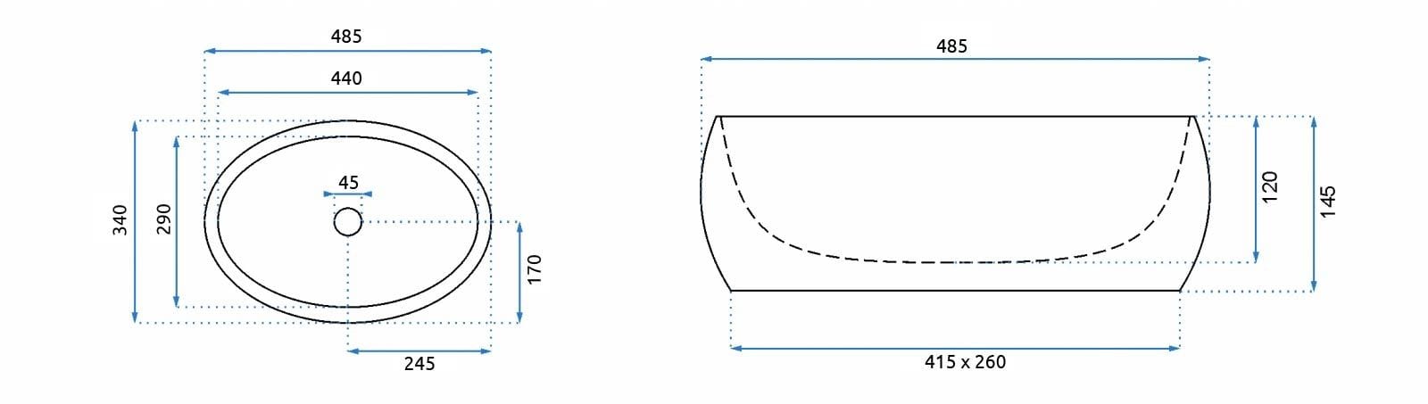 Lavoar ceramic pe blat Rea Linda, 48.5 cm, imitatie piatra