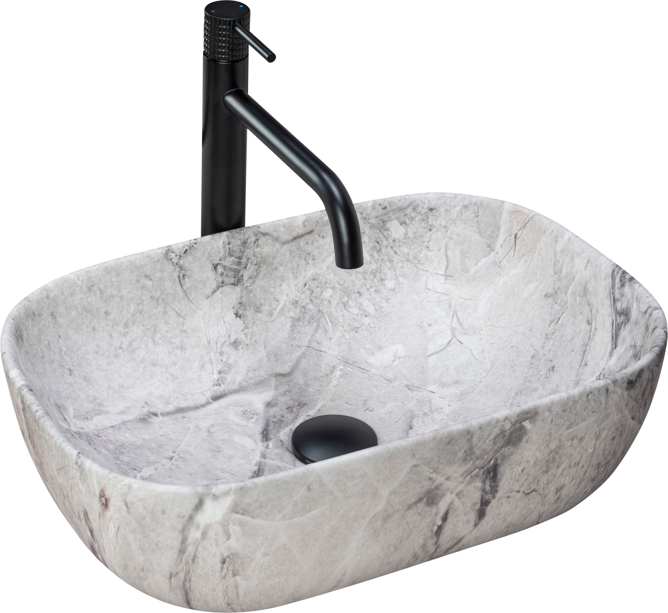 Lavoar ceramic pe blat Rea Livia, 46.5 cm, imitatie piatra