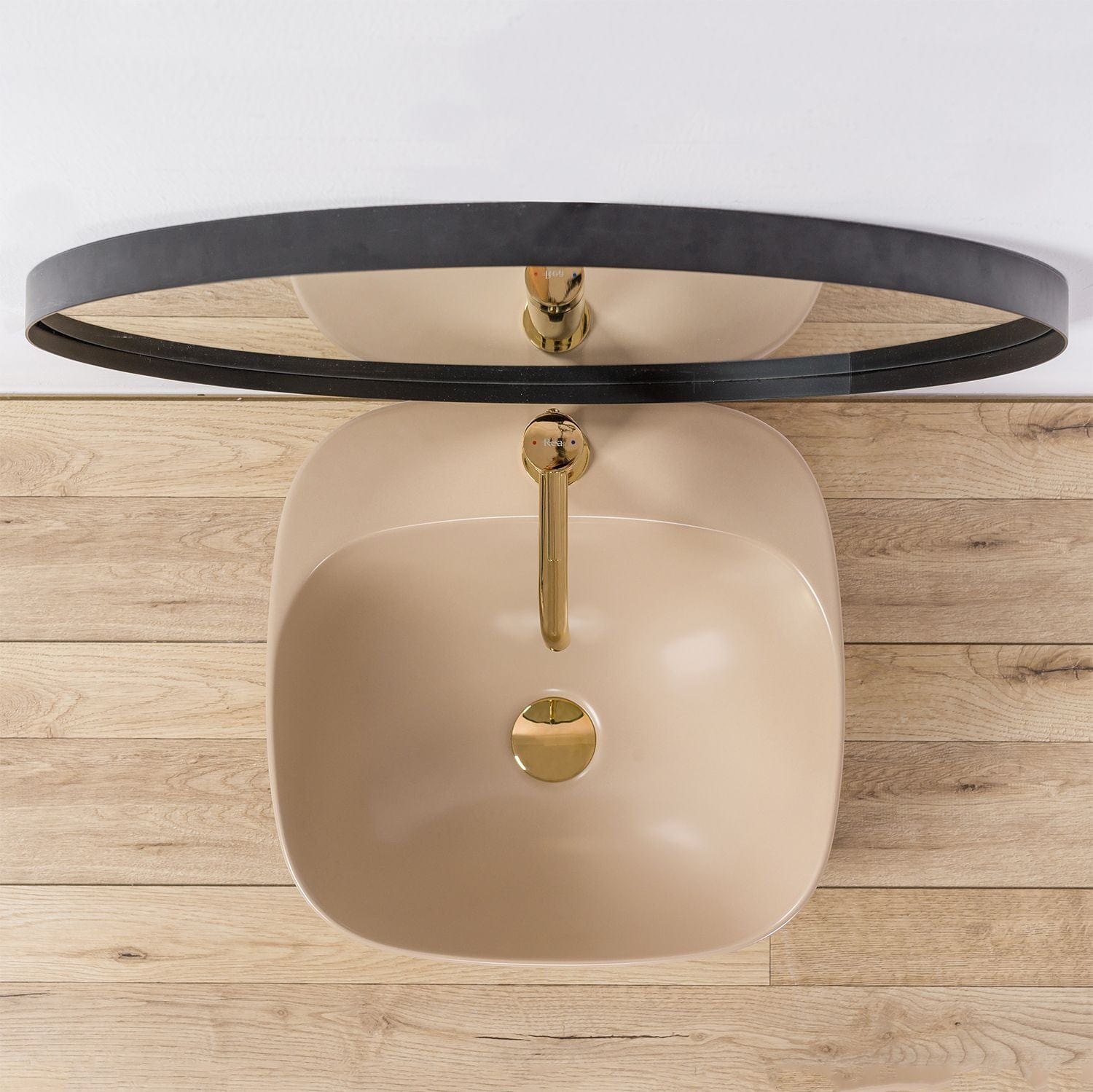 Lavoar ceramic pe blat Rea Luiza, 42.5 cm, bej mat