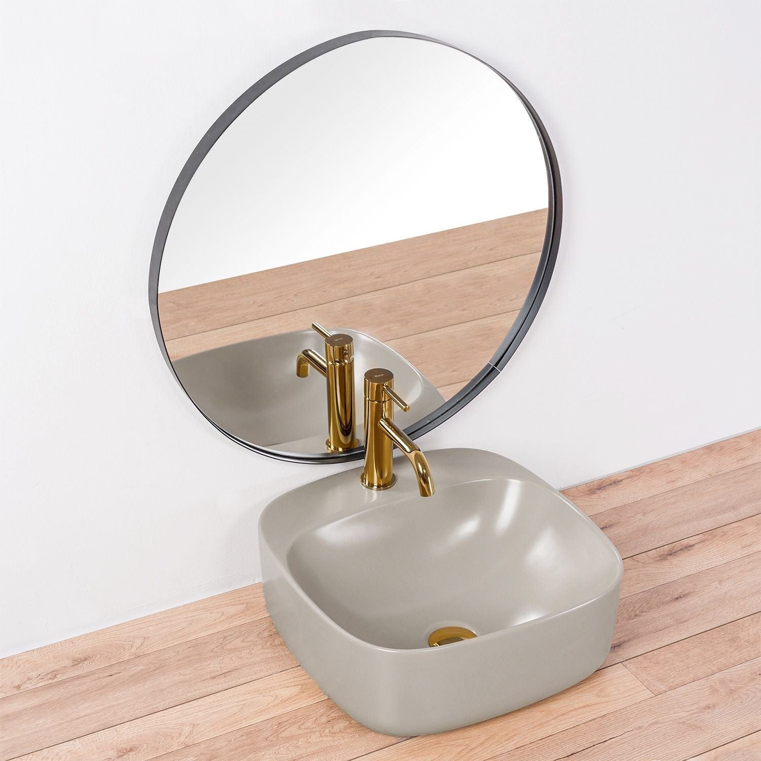 Lavoar ceramic pe blat Rea Luiza, 42.5 cm, gri mat