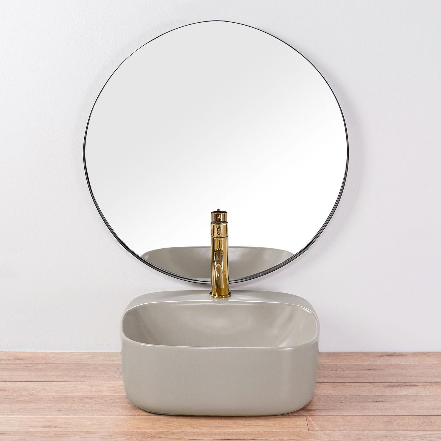 Lavoar ceramic pe blat Rea Luiza, 42.5 cm, gri mat