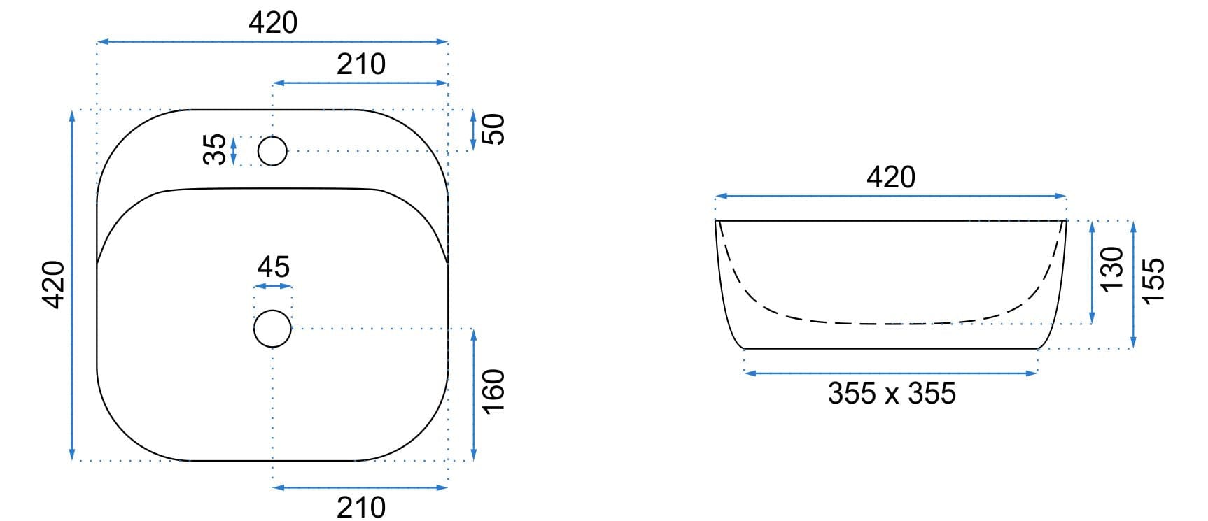 Lavoar ceramic pe blat Rea Luiza, 42.5 cm, gri mat