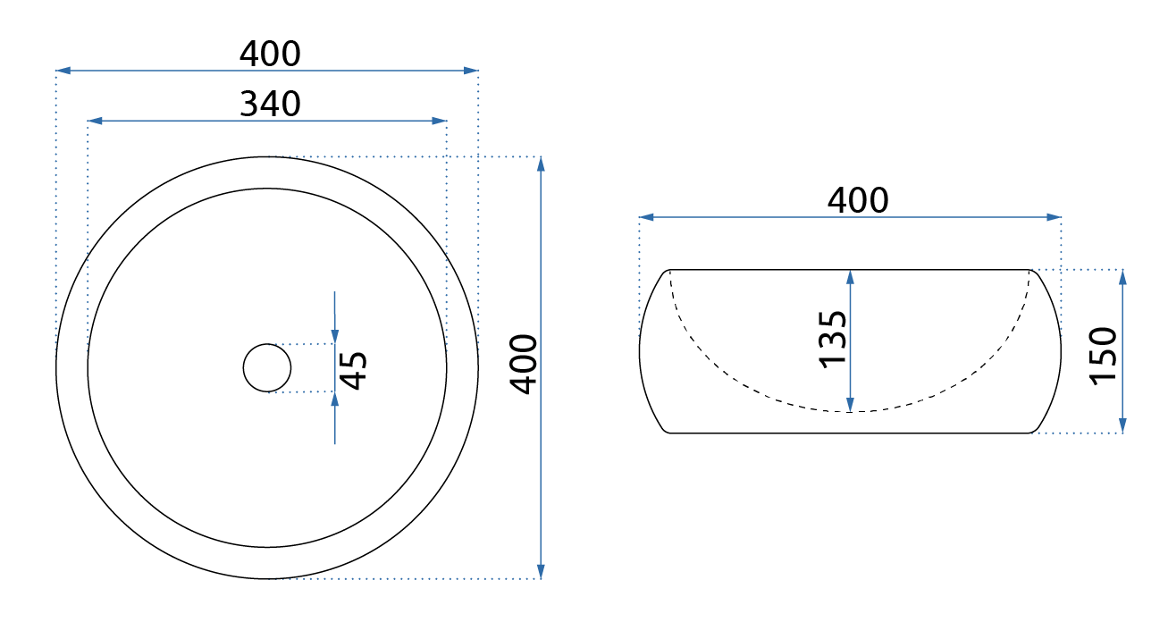 Lavoar ceramic pe blat Rea Luna, 40 cm, negru/auriu