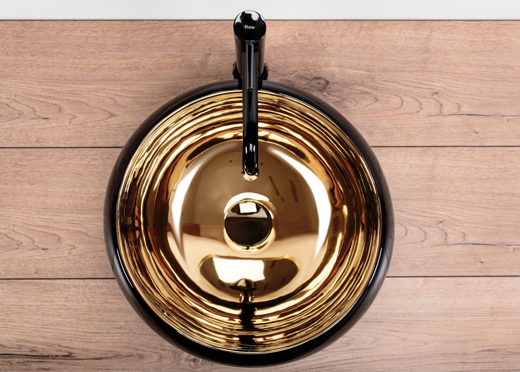 Lavoar ceramic pe blat Rea Luna, 40 cm, negru/auriu
