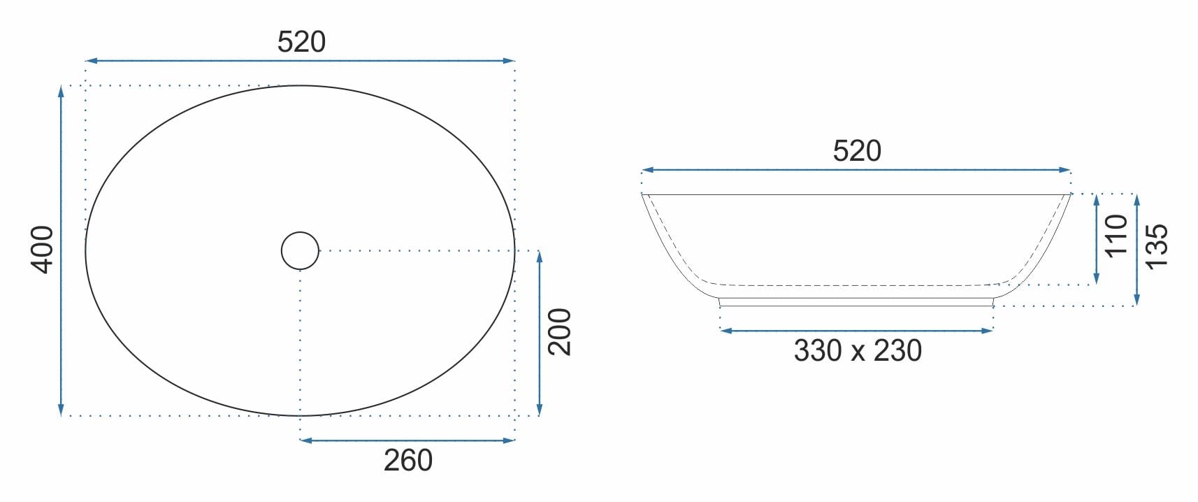 Lavoar ceramic pe blat Rea Margot, 52 cm, albastru/auriu