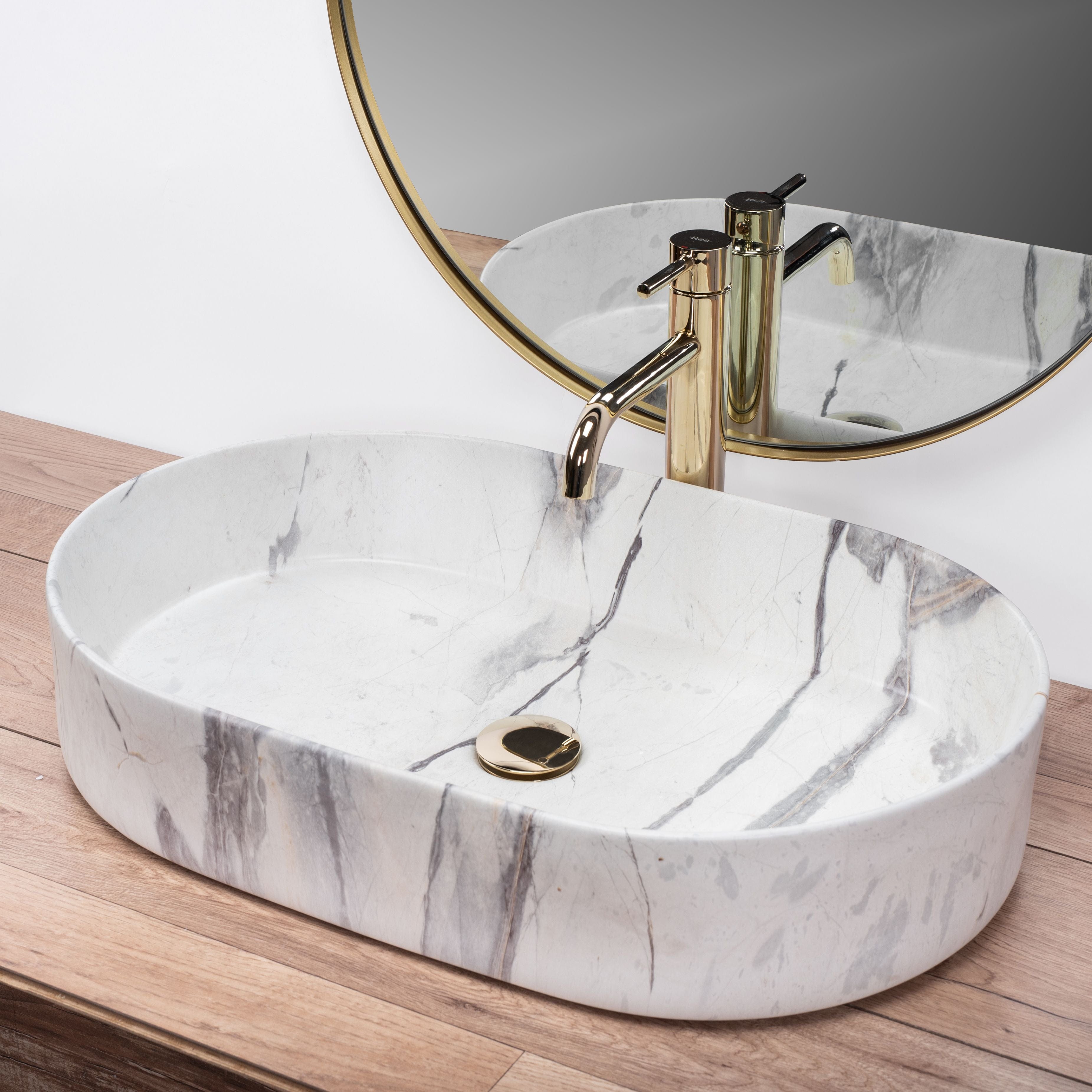 Lavoar ceramic pe blat Rea Nadia, 60 cm, imitatie piatra