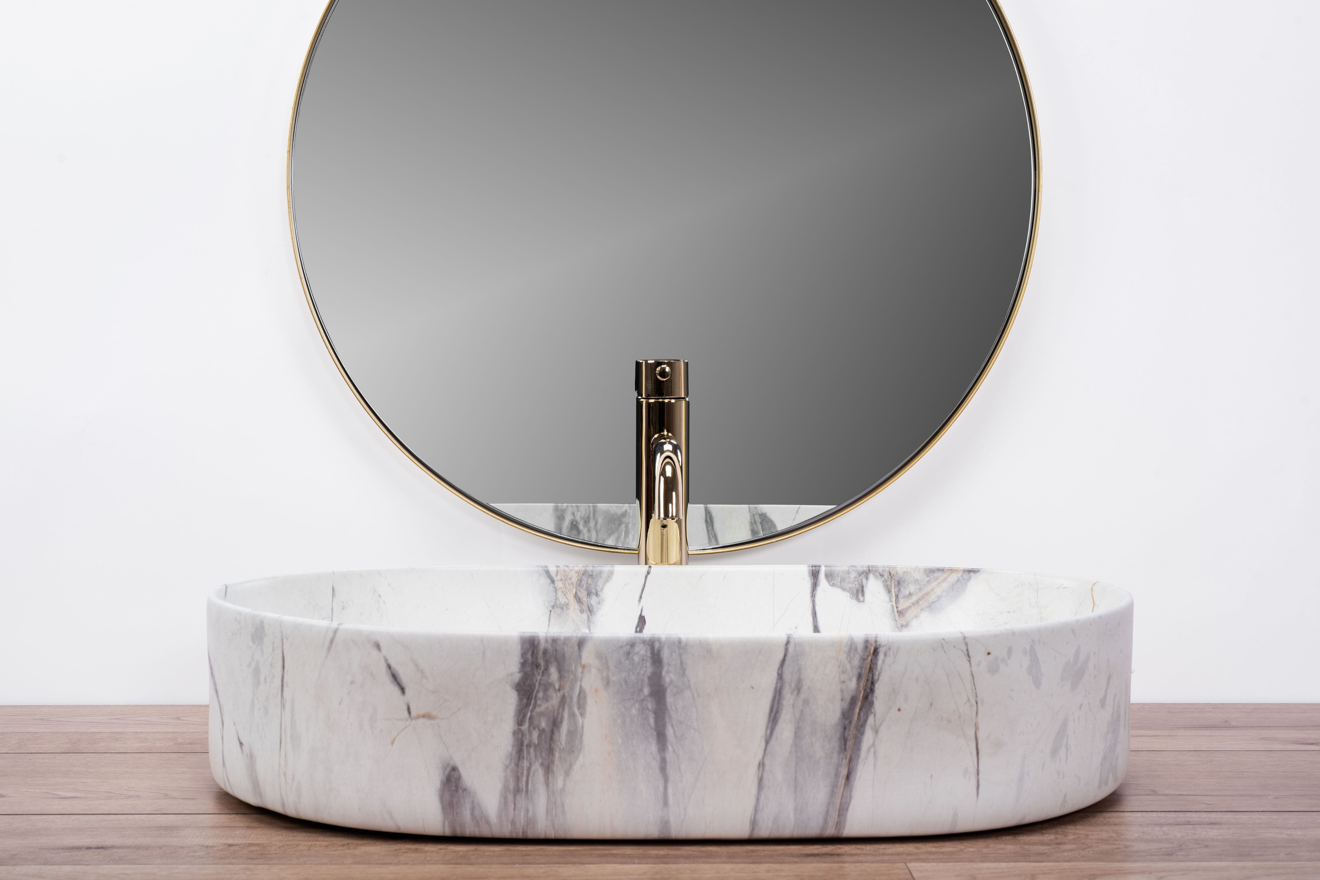 Lavoar ceramic pe blat Rea Nadia, 60 cm, imitatie piatra