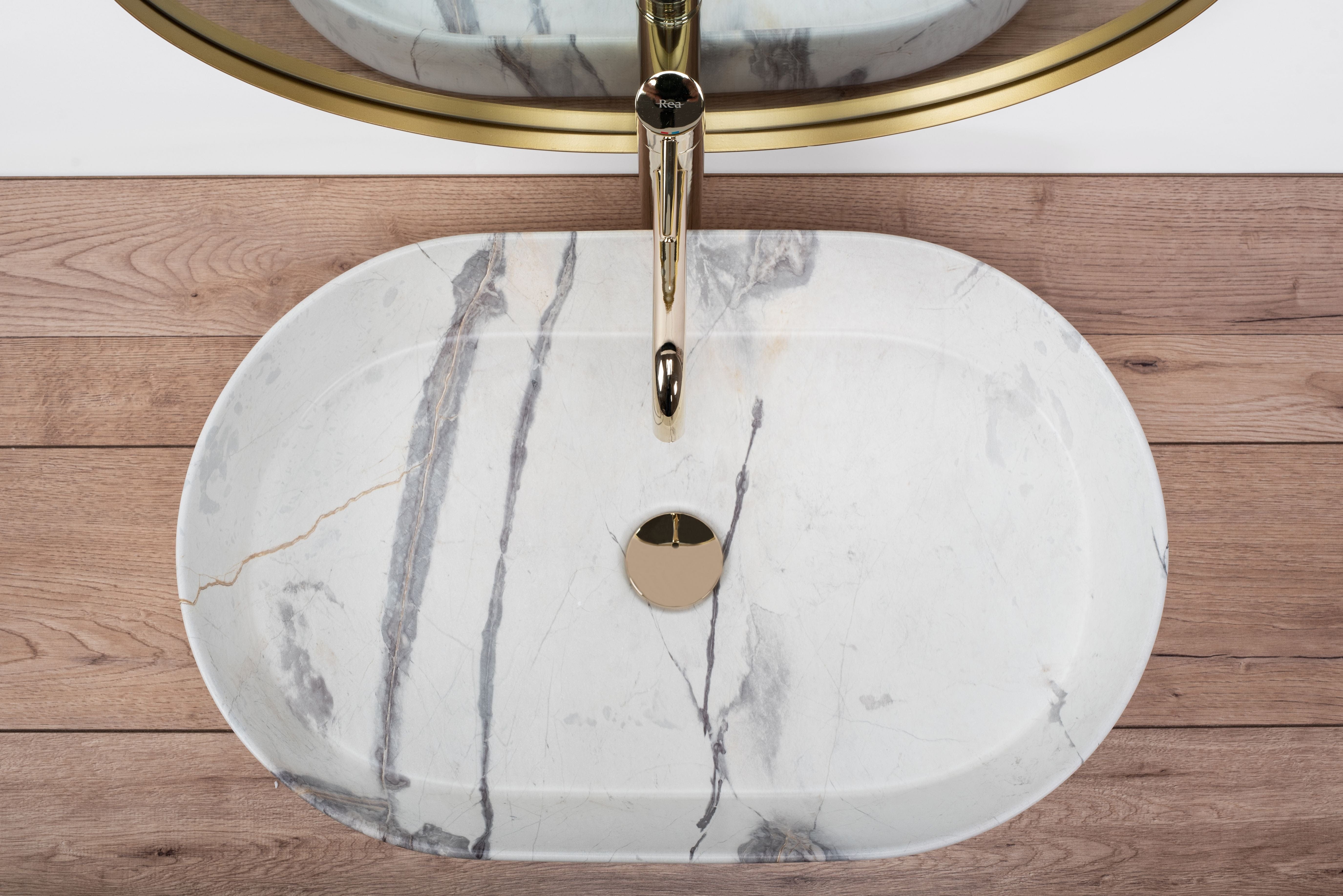 Lavoar ceramic pe blat Rea Nadia, 60 cm, imitatie piatra