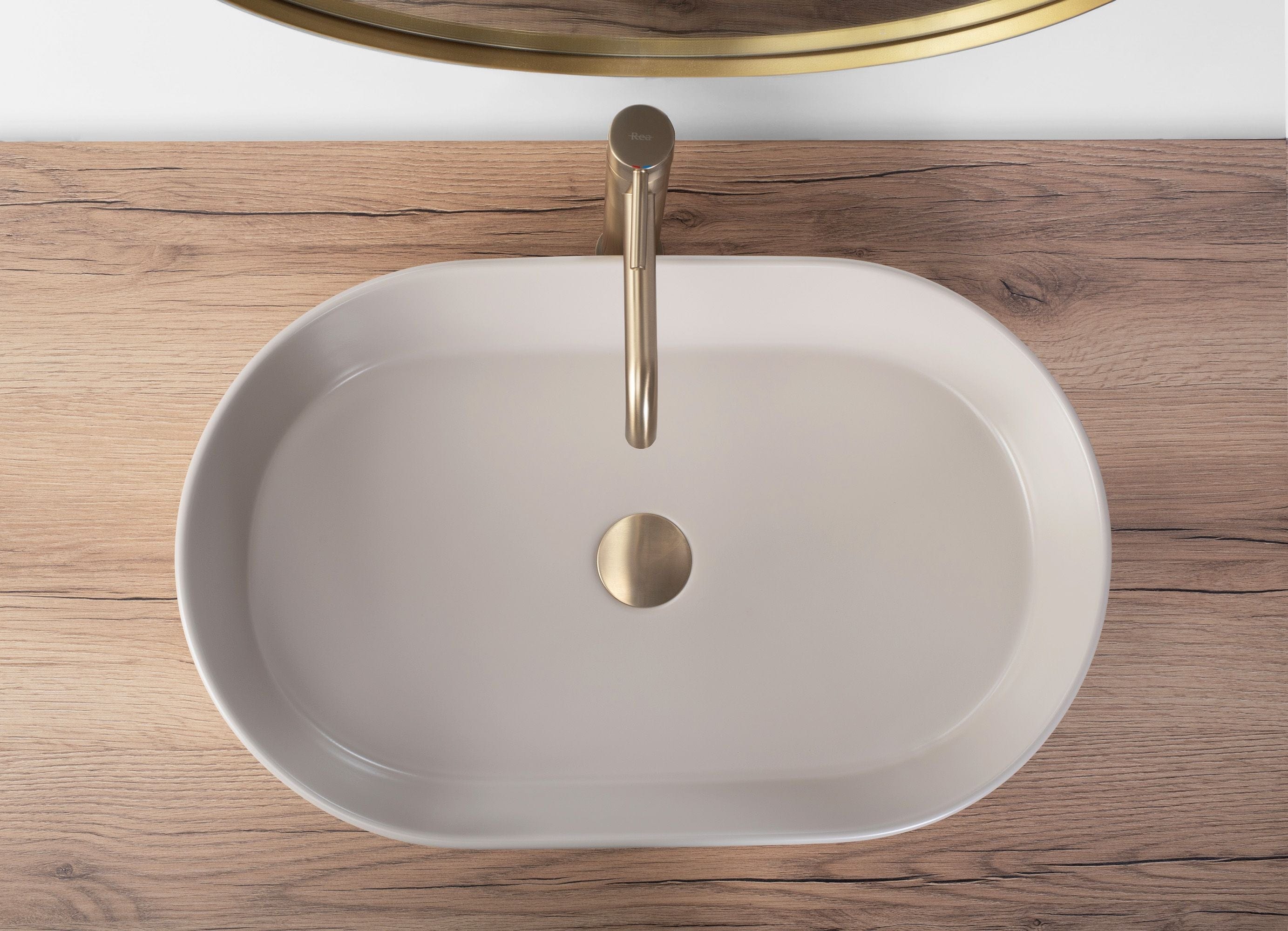 Lavoar ceramic pe blat Rea Nadia, 61 cm, bej