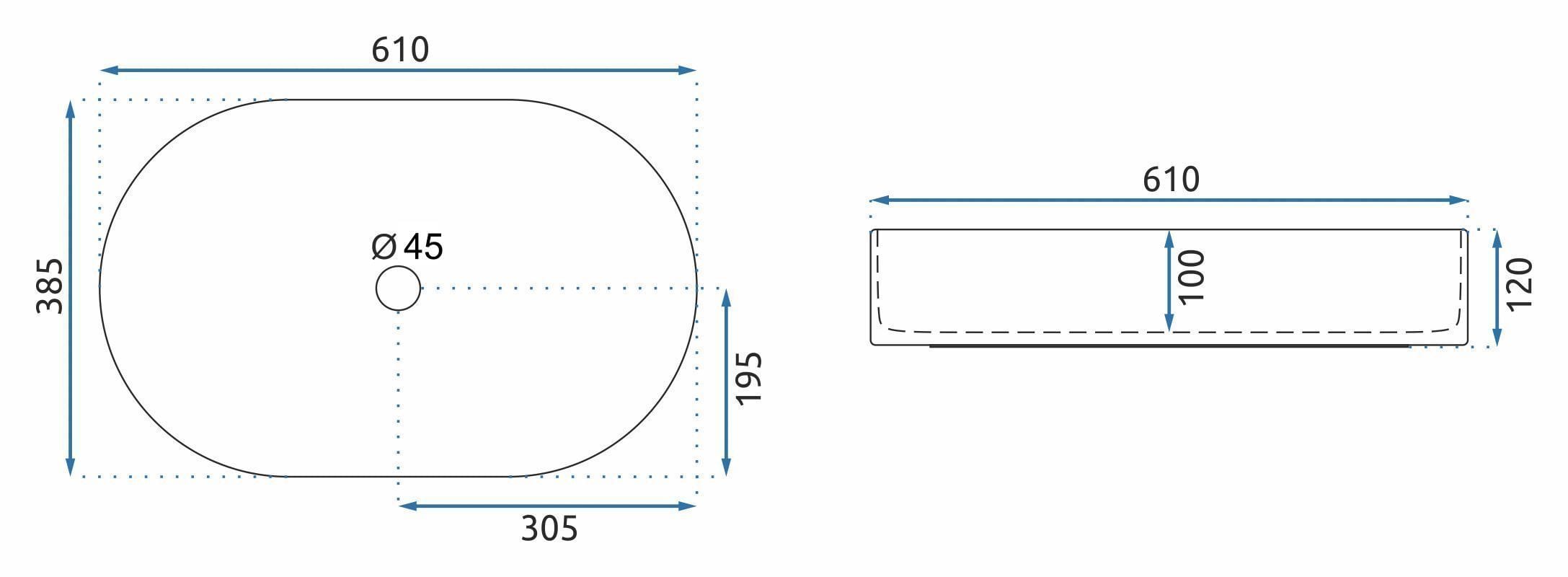 Lavoar ceramic pe blat Rea Nadia, 61 cm, imitatie piatra