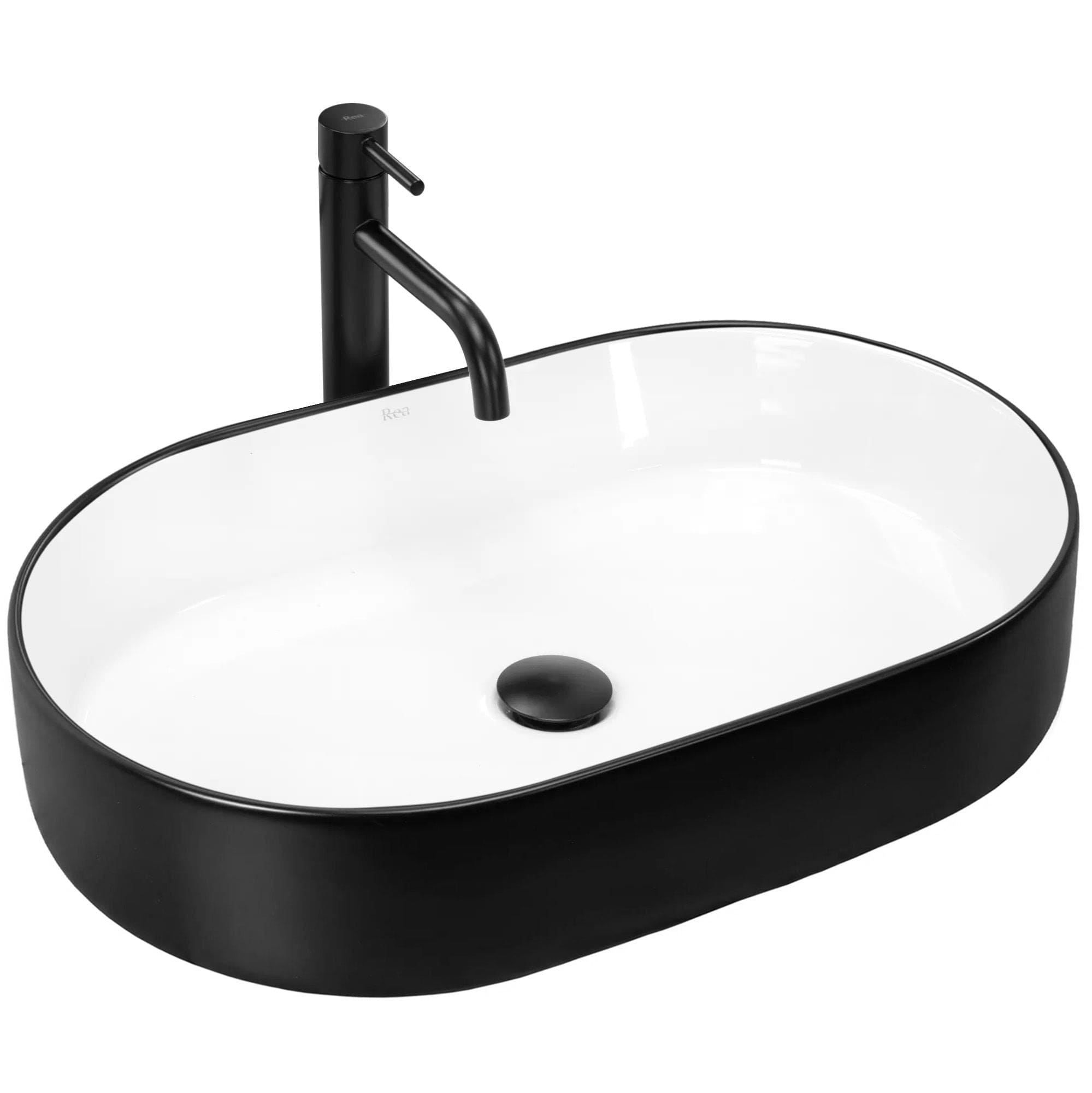 Lavoar ceramic pe blat Rea Nadia, 61 cm, negru