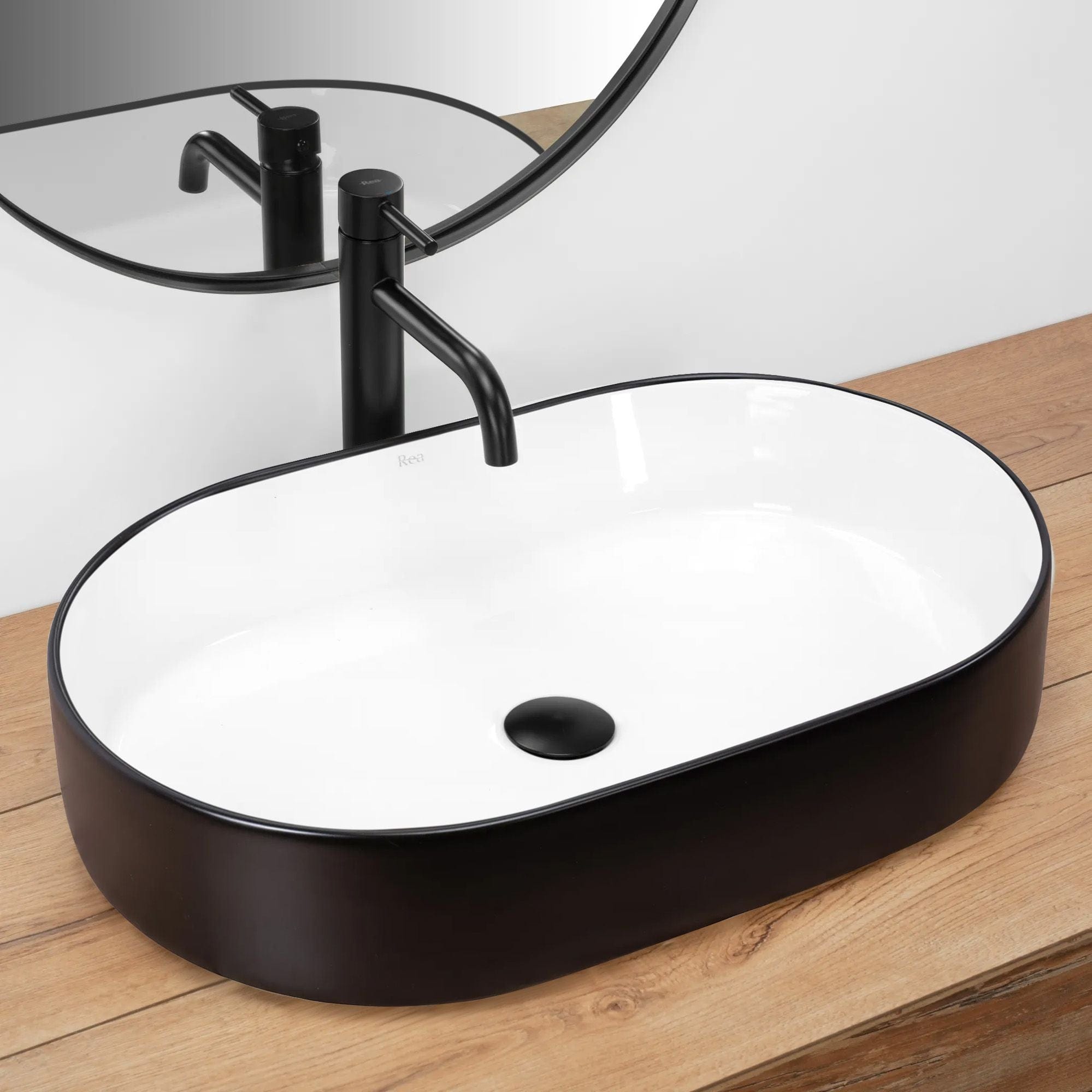 Lavoar ceramic pe blat Rea Nadia, 61 cm, negru