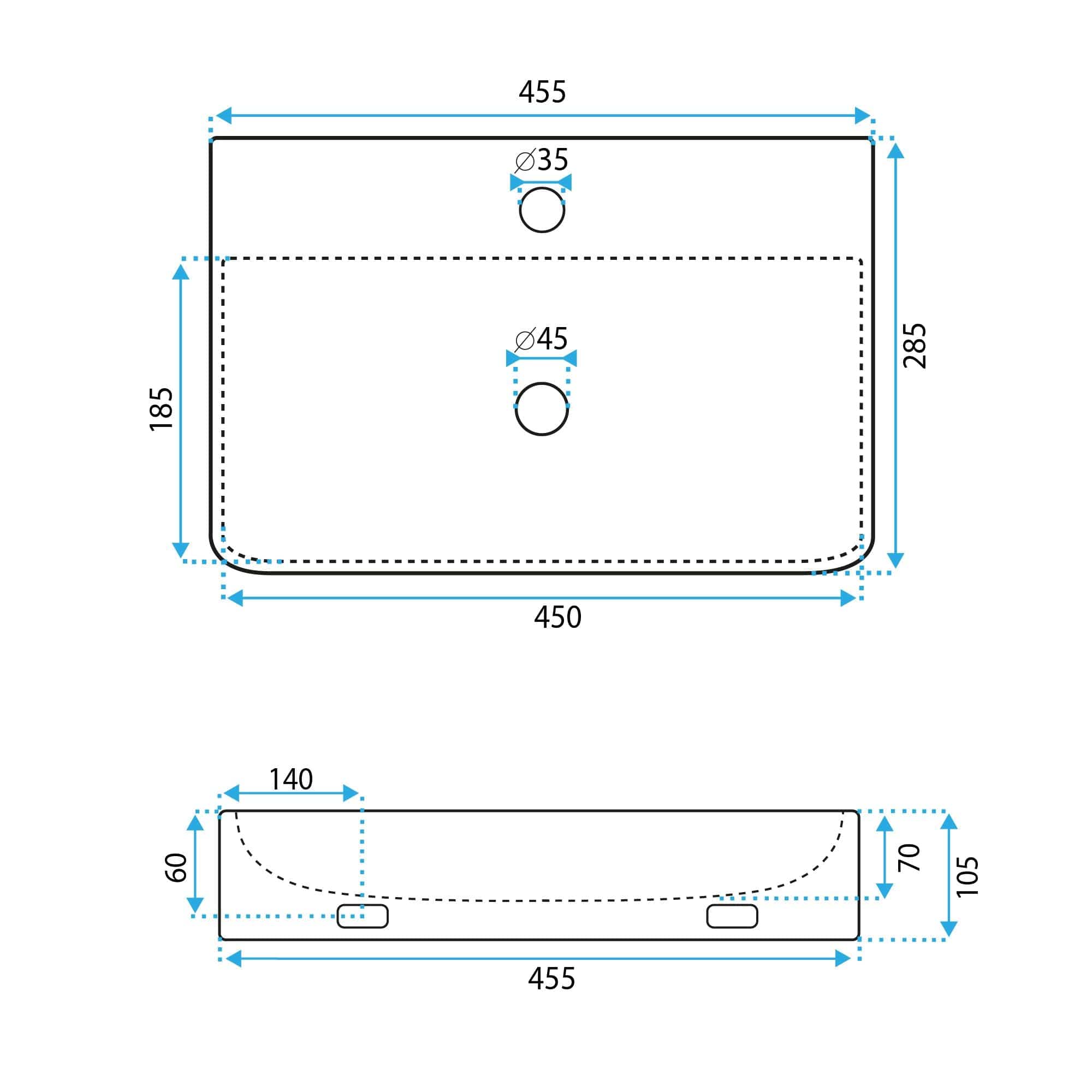 Lavoar ceramic pe blat Rea Naomi, 45.5 cm, alb