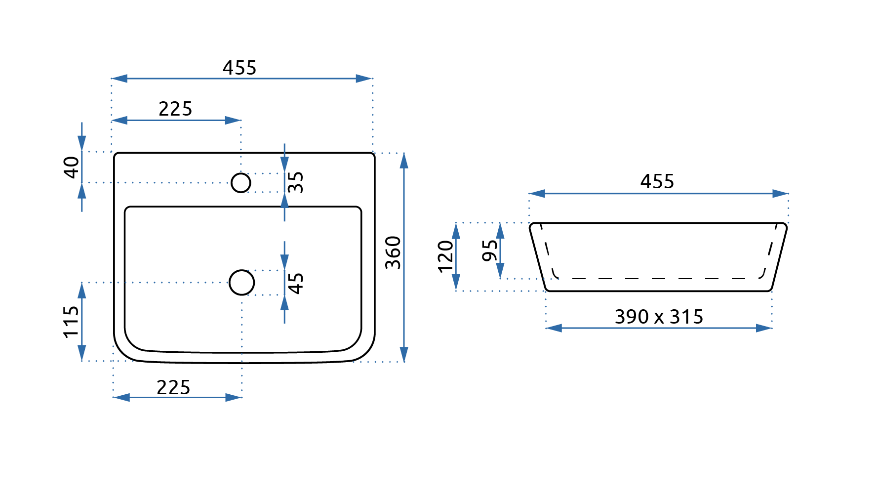 Lavoar ceramic pe blat Rea Remi, 45.5 cm, alb