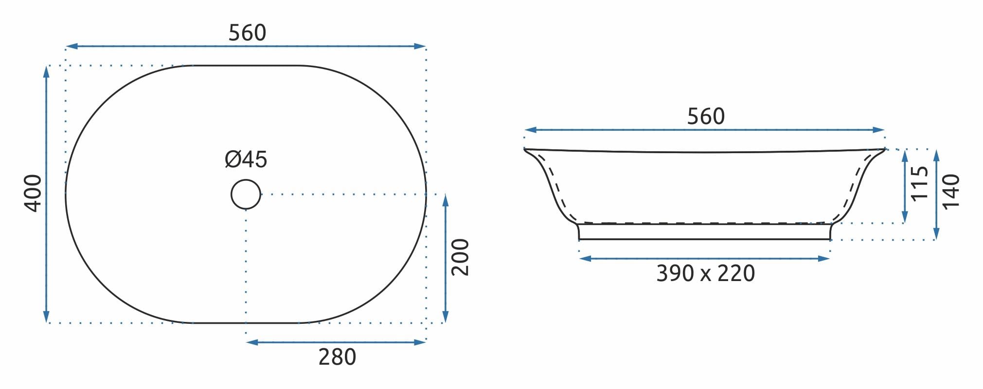 Lavoar ceramic pe blat Rea Roma, 56 cm, imitatie piatra