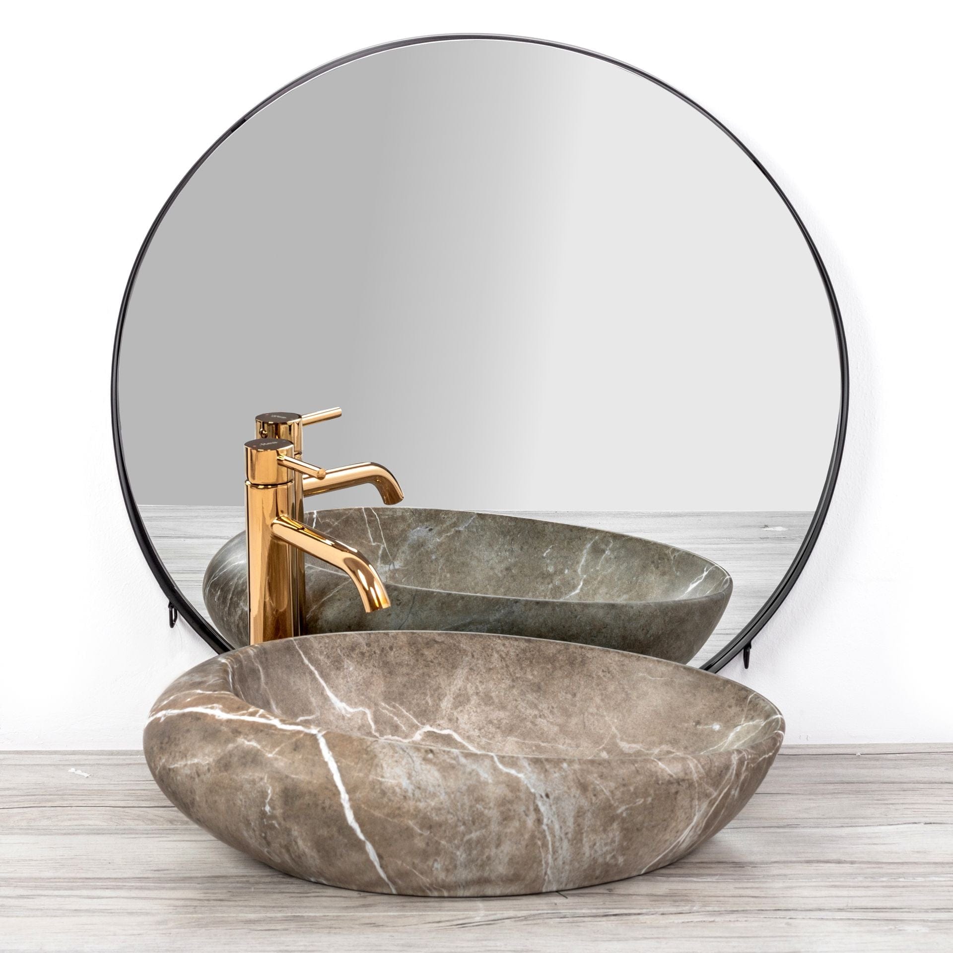 Lavoar ceramic pe blat Rea Roxy B, 49 cm, imitatie piatra