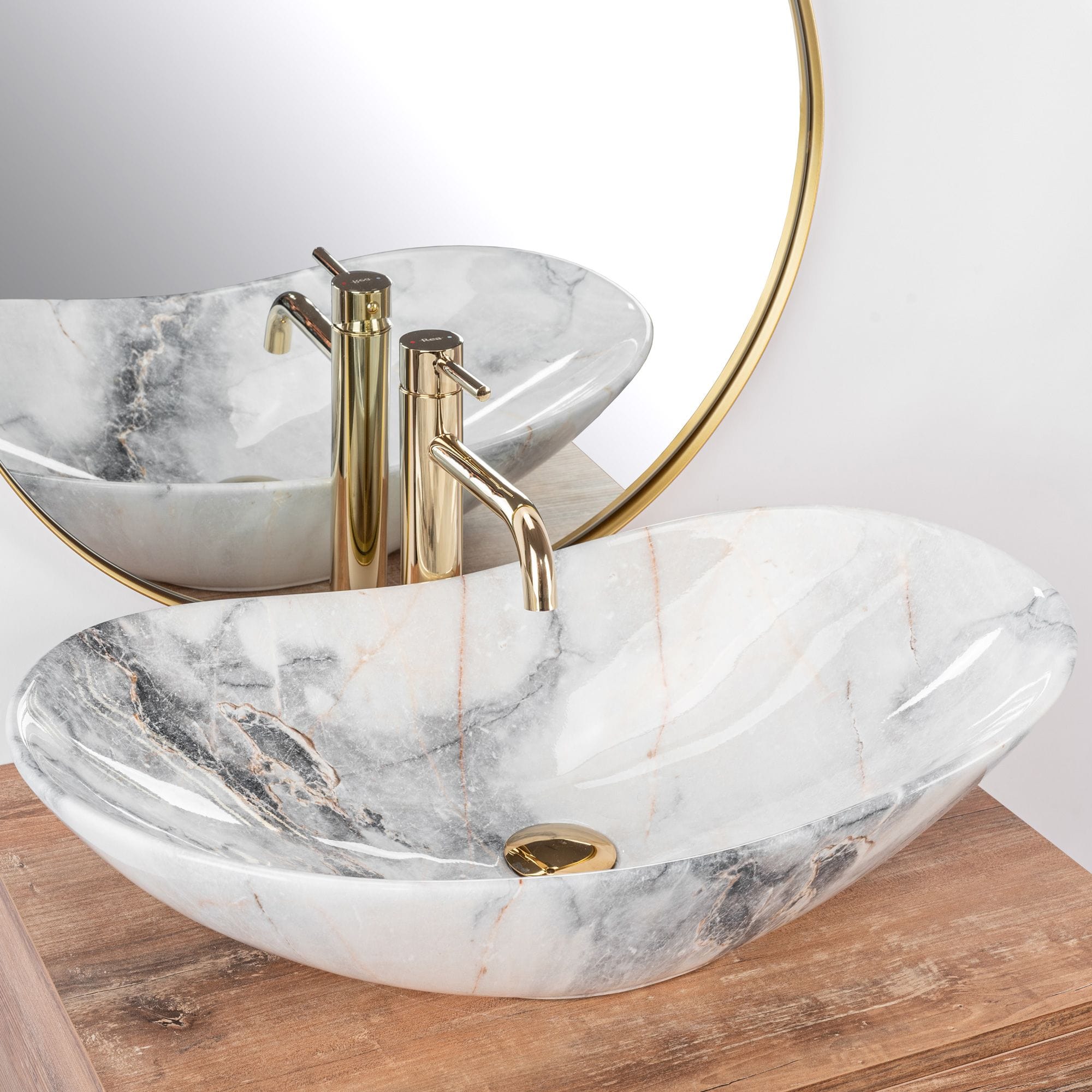Lavoar ceramic pe blat Rea Royal, 60.5 cm, imitatie piatra