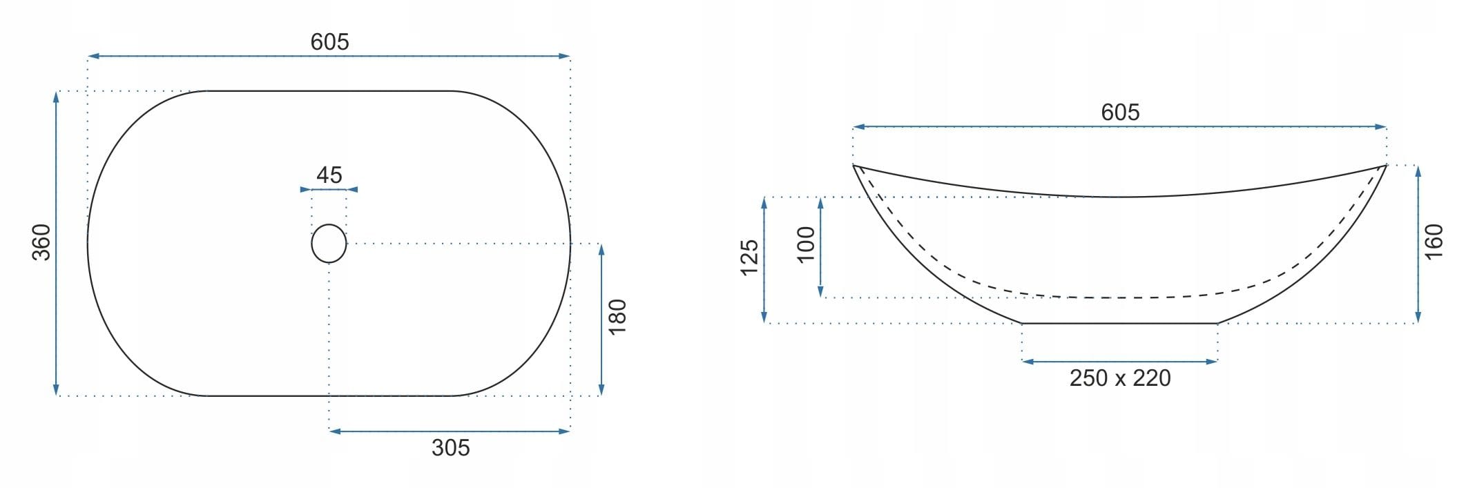 Lavoar ceramic pe blat Rea Royal, 60.5 cm, imitatie piatra