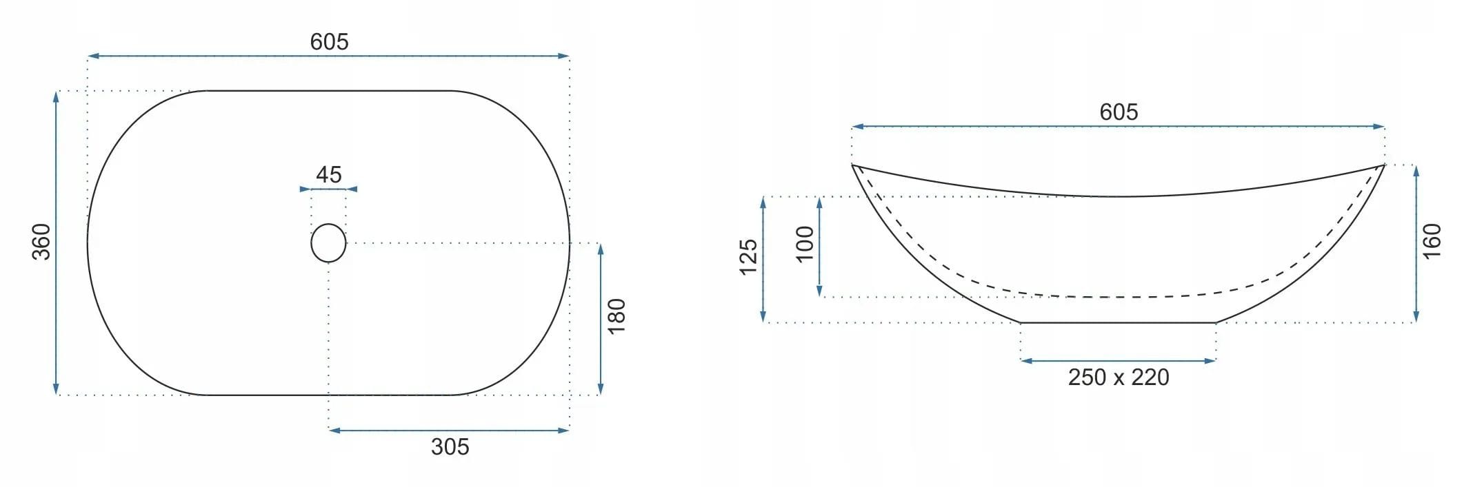 Lavoar ceramic pe blat Rea Royal Marmo, 60.5 cm, imitatie piatra