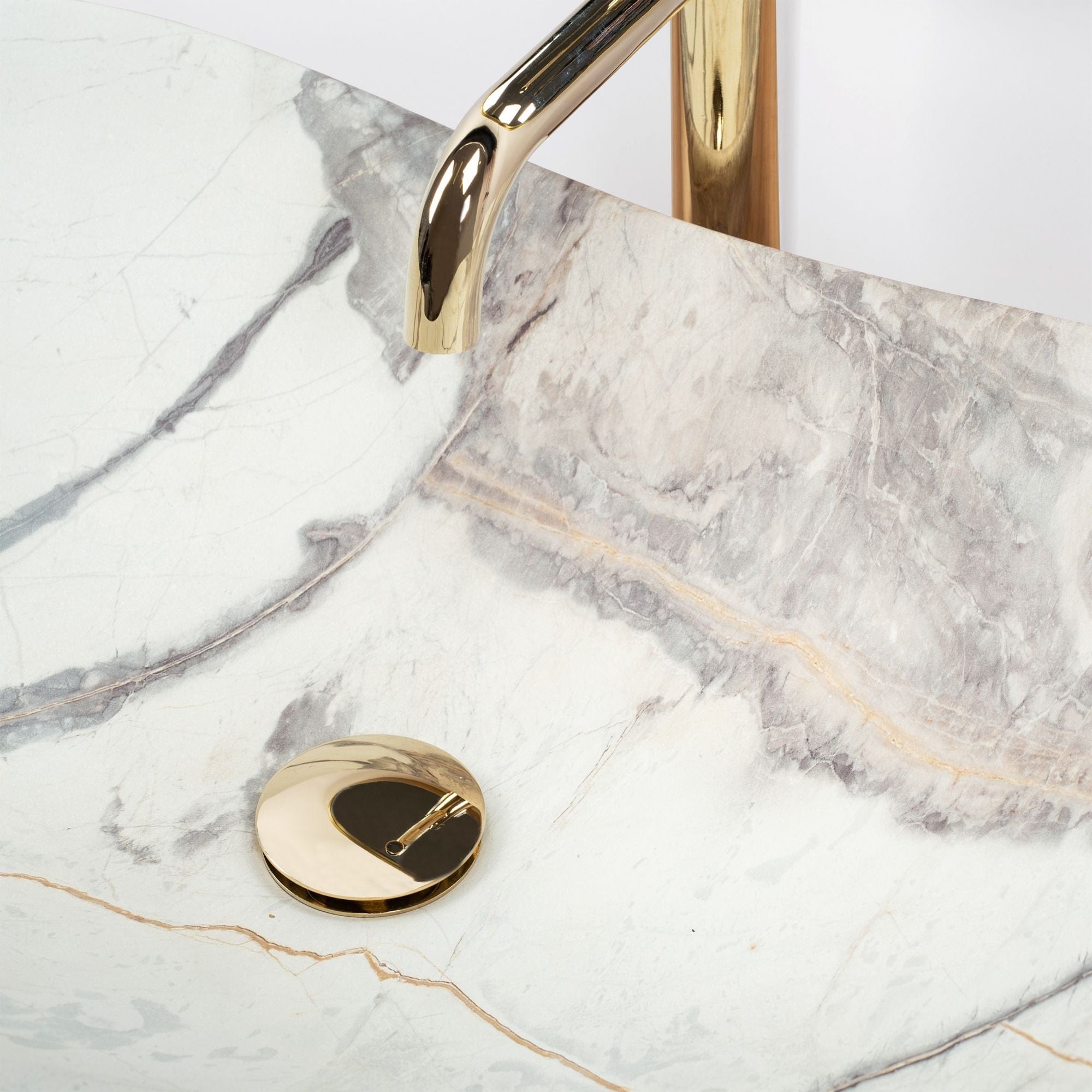 Lavoar ceramic pe blat Rea Royal Sand, 60.5 cm, imitatie piatra