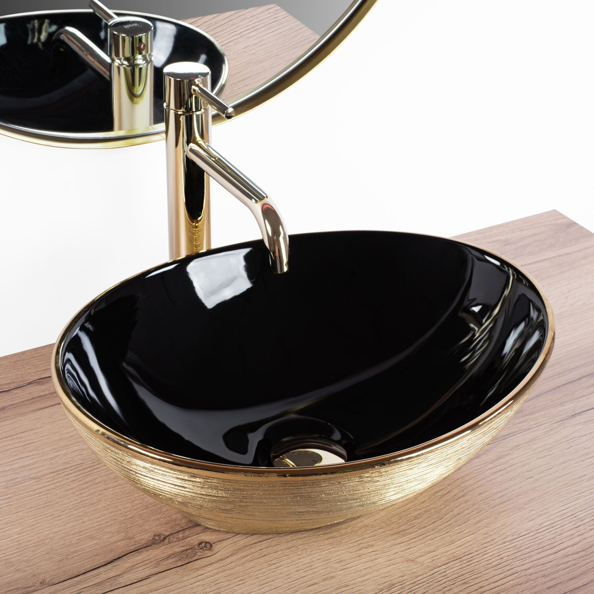 Lavoar ceramic pe blat Rea Sami, 41 cm, negru/auriu