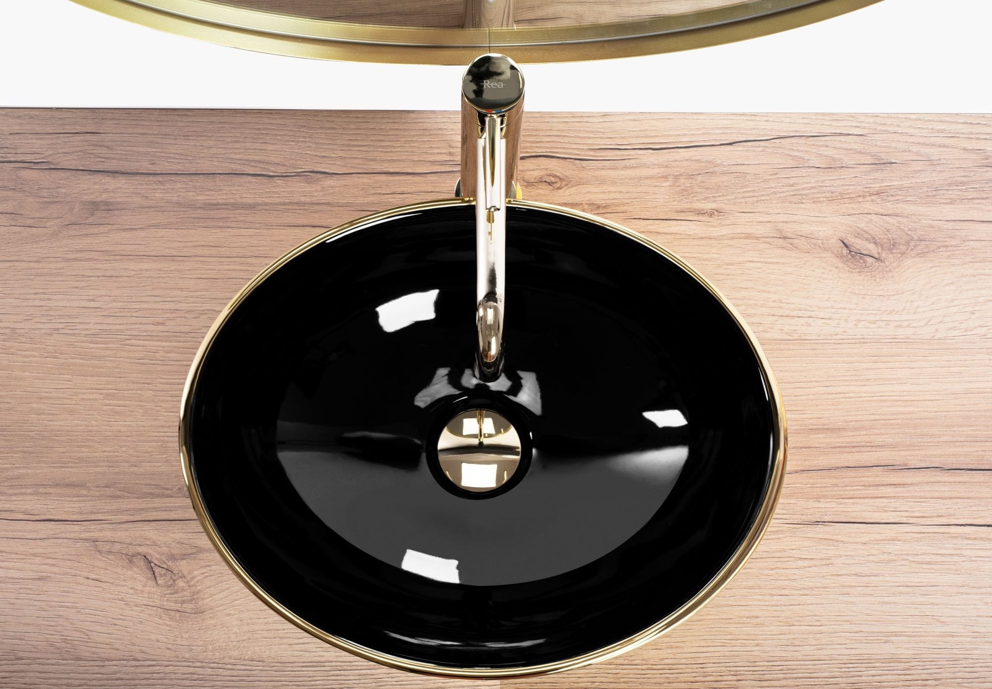 Lavoar ceramic pe blat Rea Sami, 41 cm, negru/auriu
