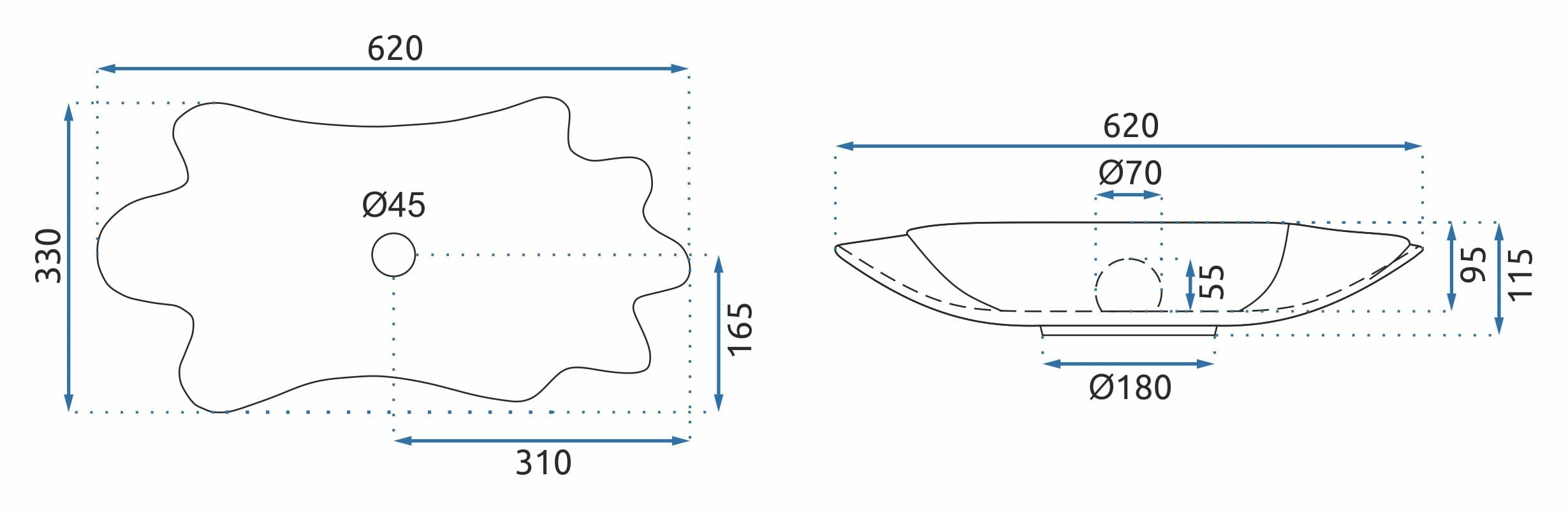 Lavoar ceramic pe blat Rea Sea Black, 62 cm, auriu/negru