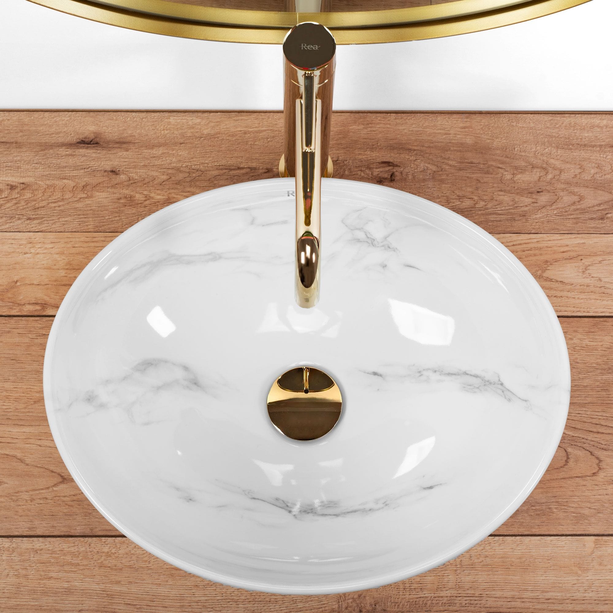 Lavoar ceramic pe blat Rea Sofia, 41 cm, imitatie piatra
