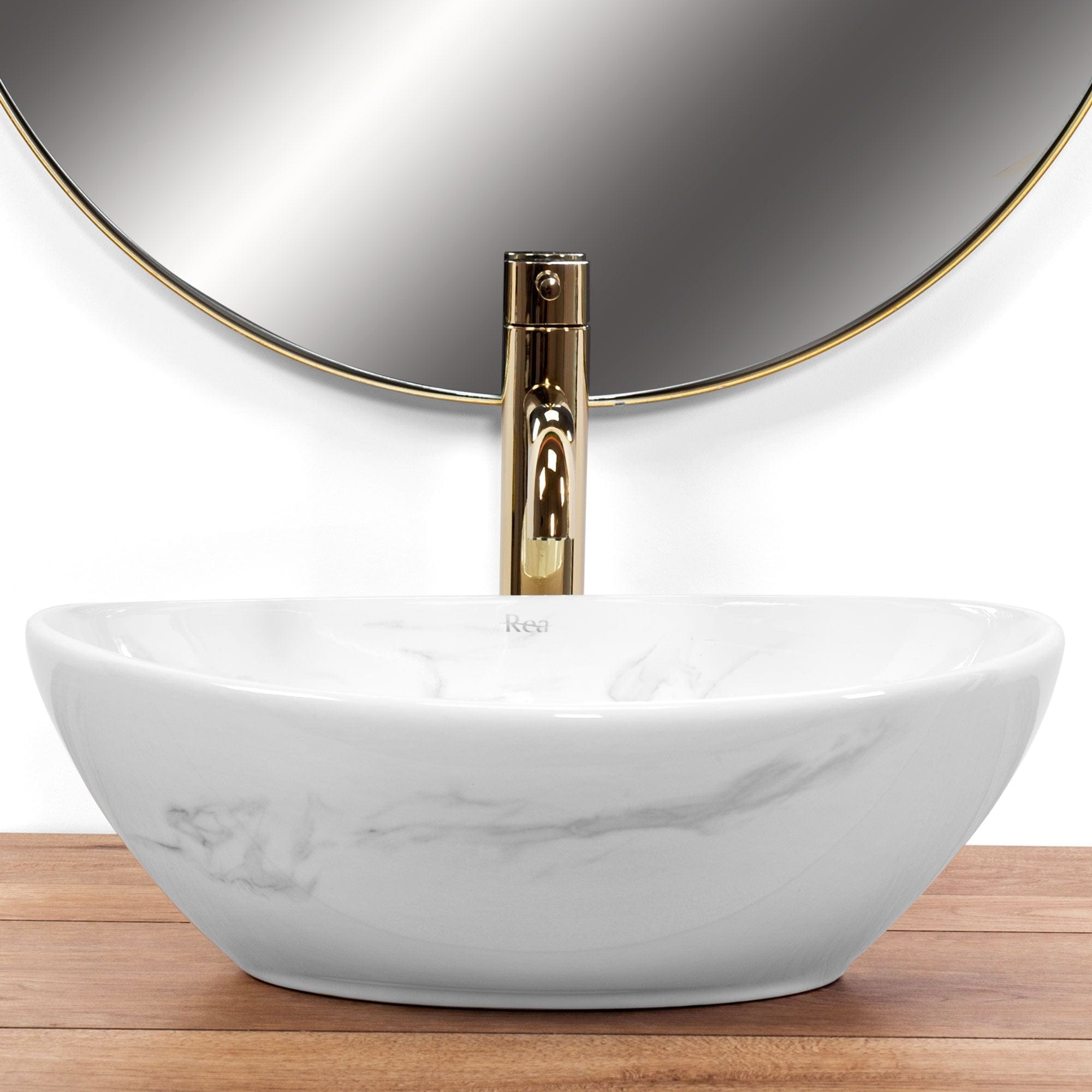 Lavoar ceramic pe blat Rea Sofia, 41 cm, imitatie piatra