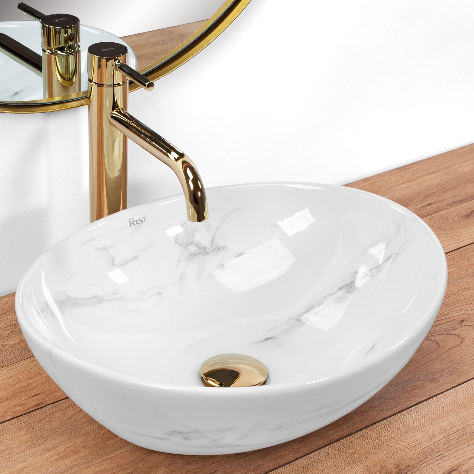 Lavoar ceramic pe blat Rea Sofia, 41 cm, imitatie piatra