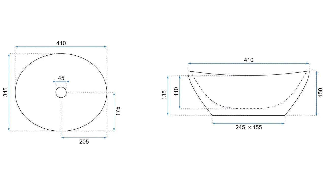 Lavoar ceramic pe blat Rea Sofia, 41 cm, negru
