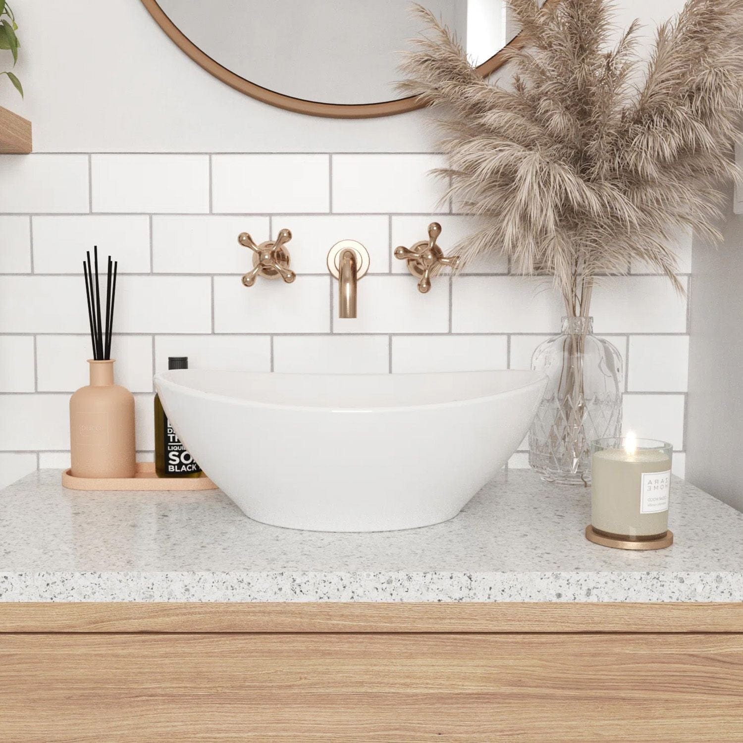 Lavoar ceramic pe blat Rea Sofia Mini, 34 cm, alb