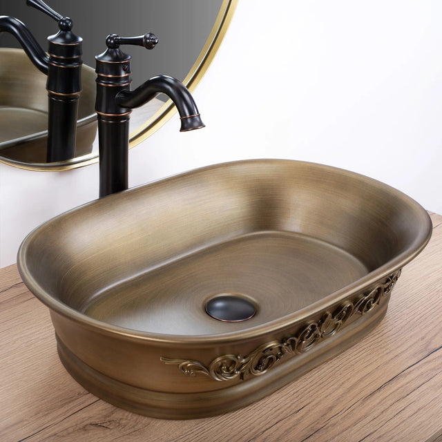 Lavoar ceramic pe blat Rea Wilma Rustic, 55 cm, cupru