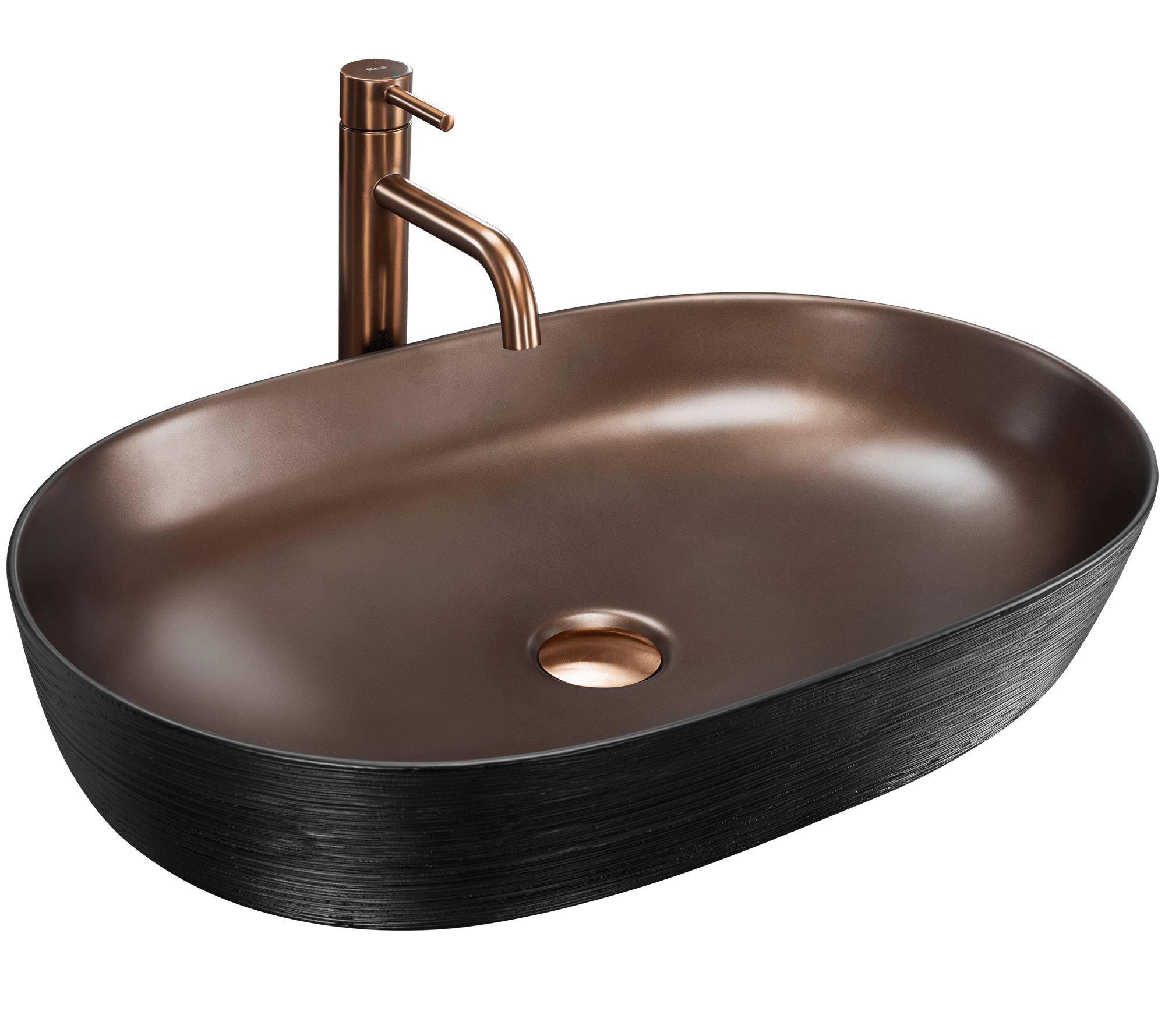 Lavoar ceramic pentru blat oval 60.5 cm cupru periat negru mat – Rea Cleo 61