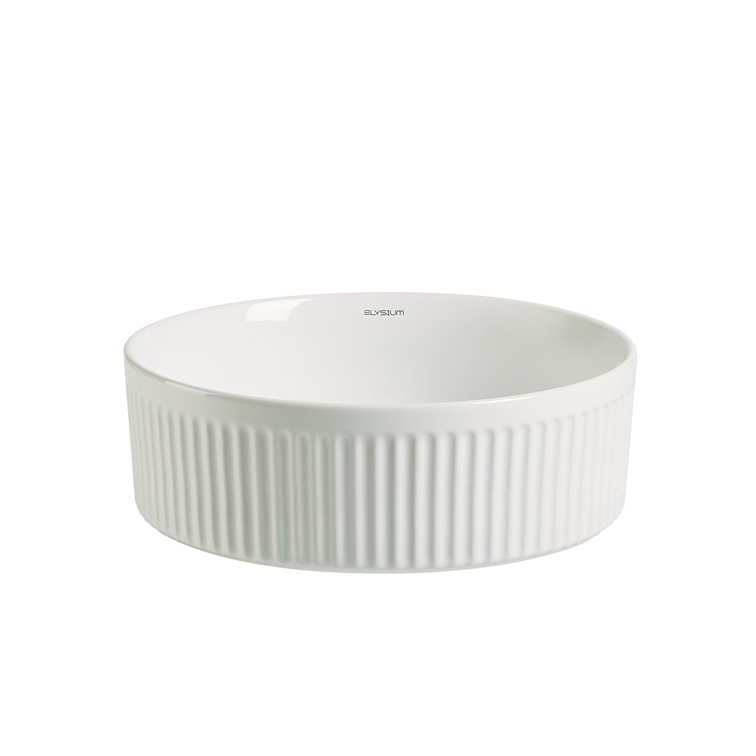 Lavoar de baie Alva, pe blat, rotund, din ceramica sanitara, 35.5 cm, alb lucios, Elysium