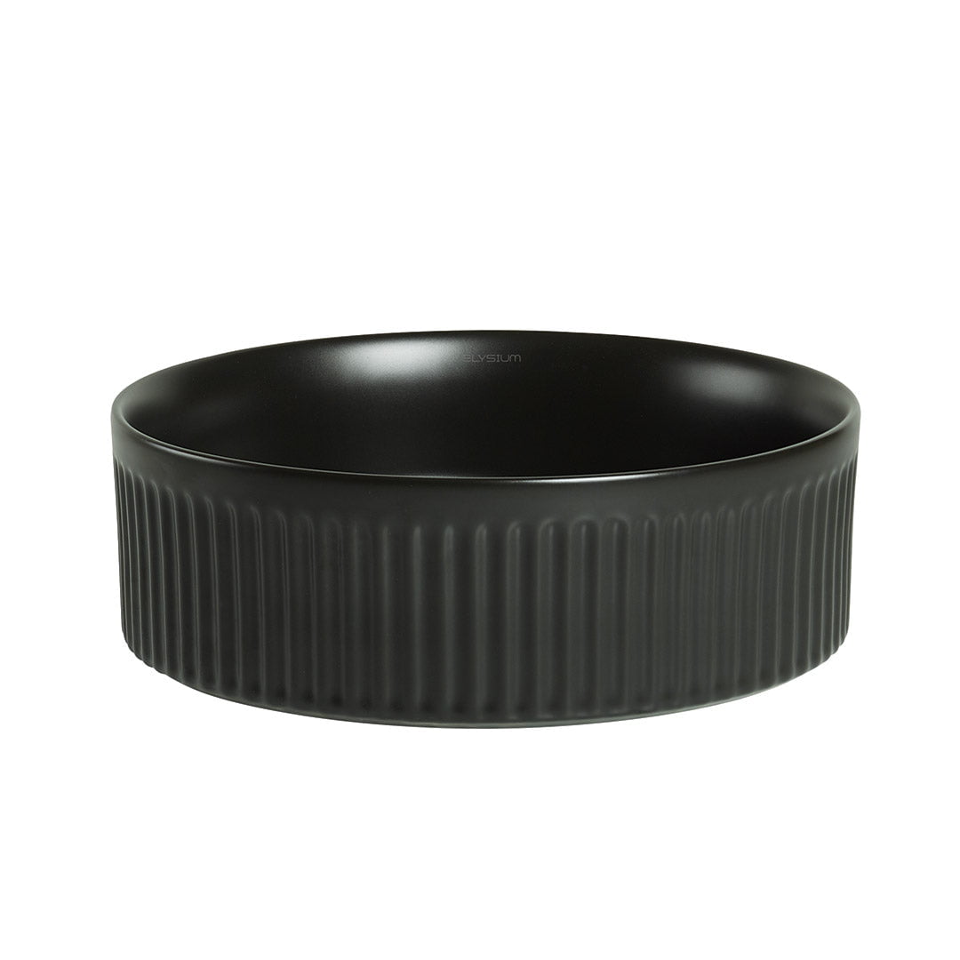 Lavoar de baie Alva, pe blat, rotund, din ceramica sanitara, 35.5 cm, negru mat, Elysium